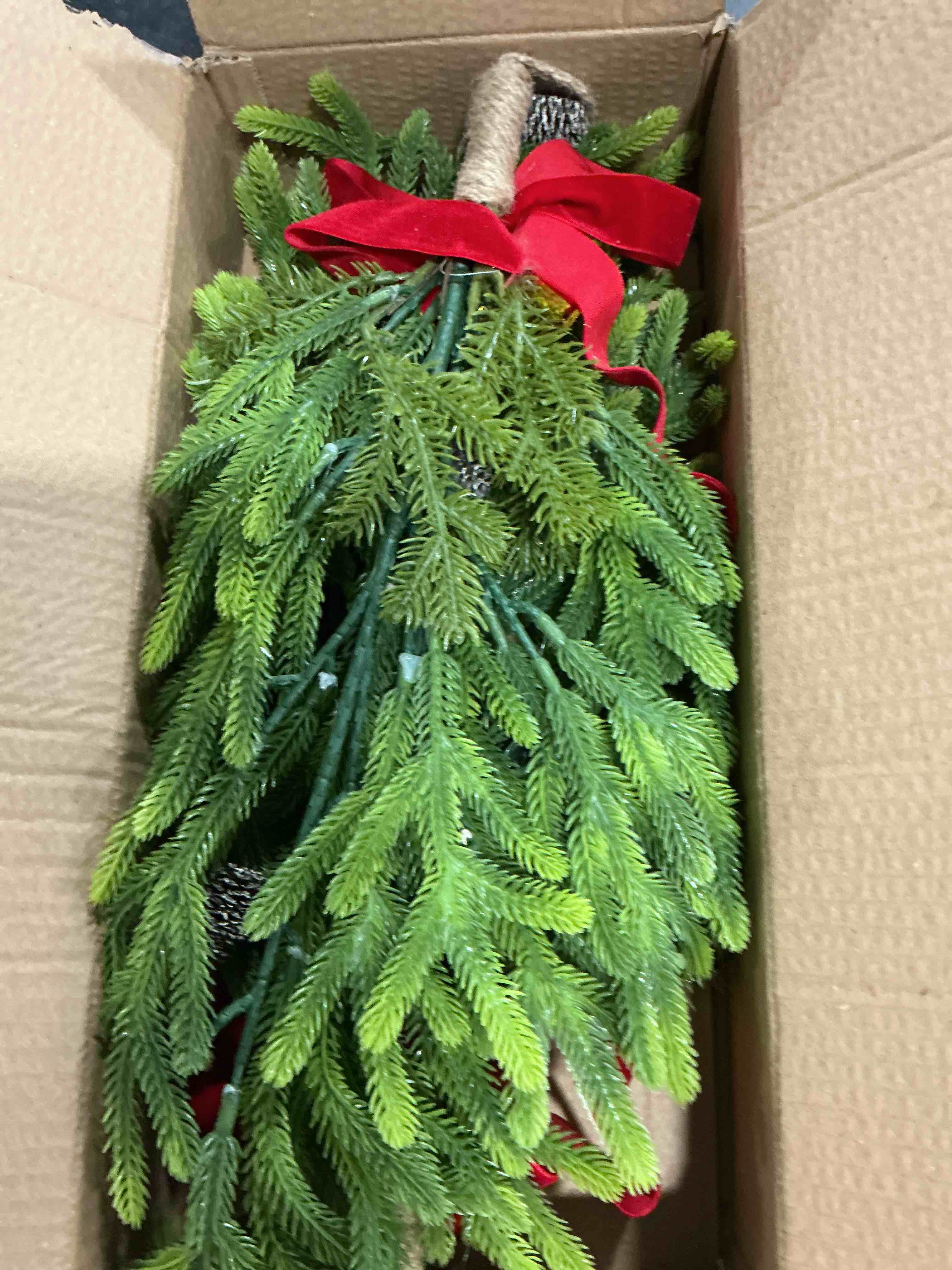 Condition photo showing Good Condition for RoseCraft 2PCS Christmas Decorations, Artificial Front Door Christmas Wreaths, Hanging Bell Bow Decorations, for Fireplace Home Holiday Wall Party Xmas Decor. Red/Green-2