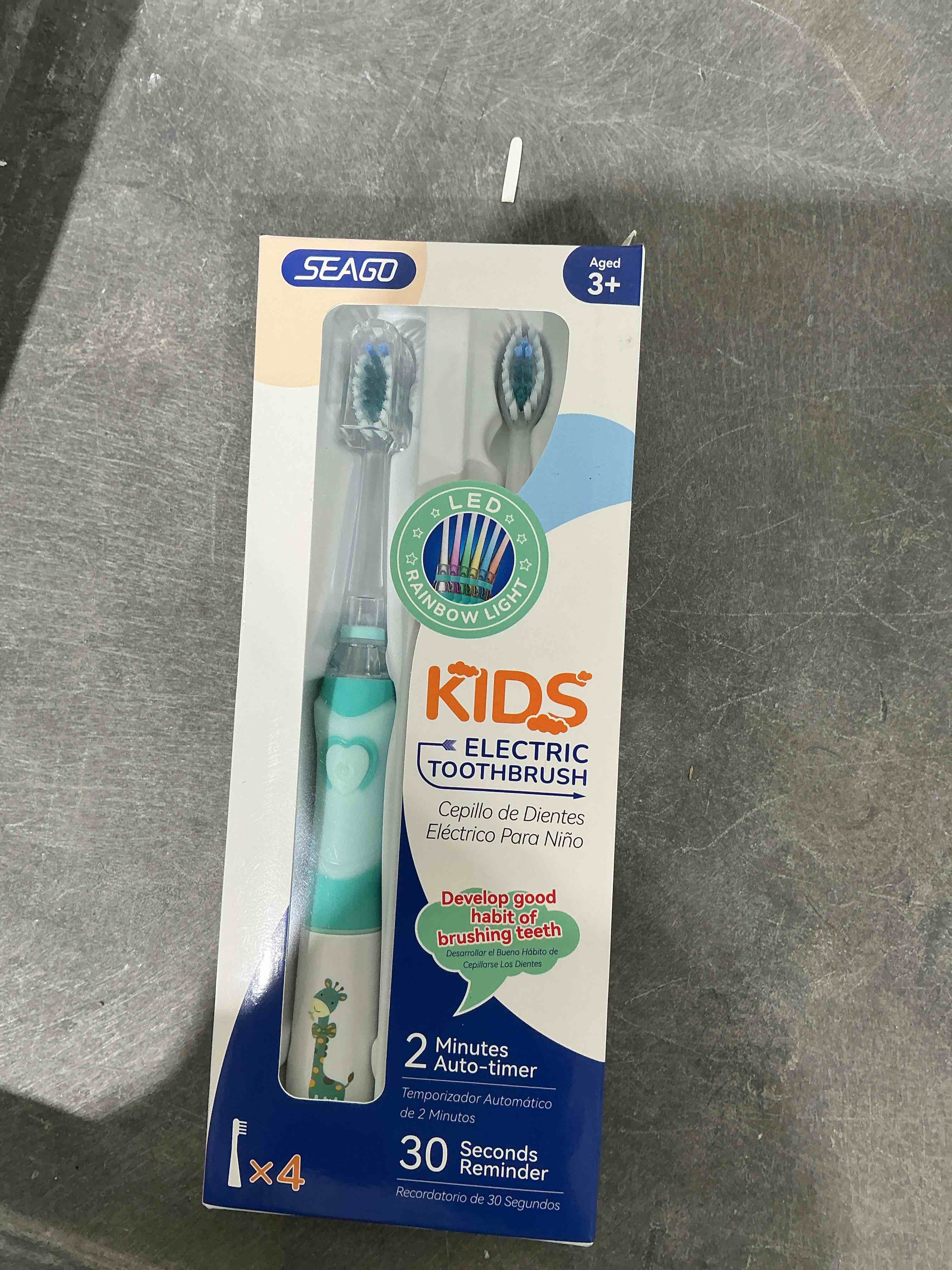 Condition photo showing Good Condition for SEAGO Kids Electric Toothbrush with 2 Mins Brushing Timer and 4 Replacement Bursh Heads, Rainbow LED Light Make Brushing Fun, Green Color Boys Battery Powerd Toothbrush for 4-12 Years Old?SG-977