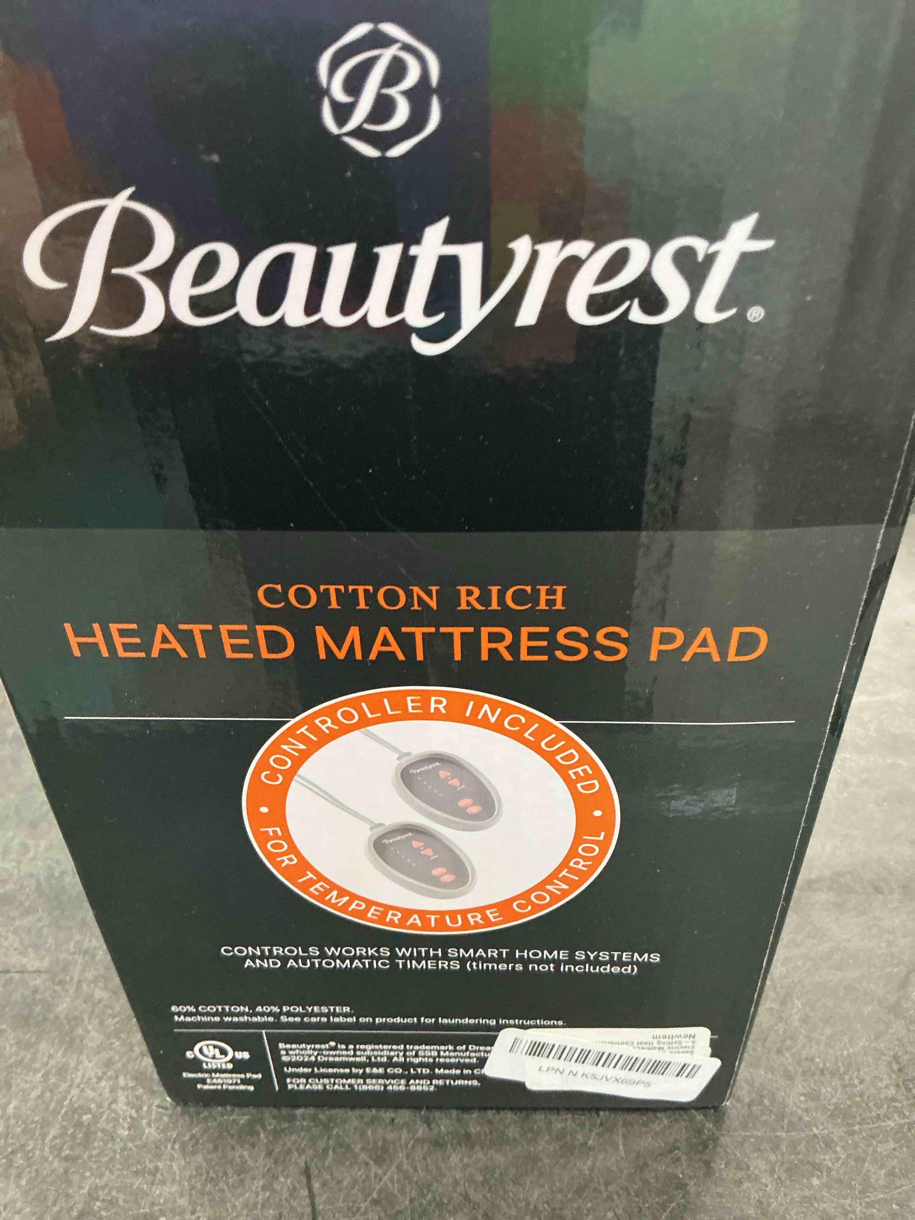 Condition photo showing New/Like New for Beautyrest Cotton Blend Heated Mattress Pad Secure Comfort Technology - Luxury Quilted Electric Mattress Pad with Deep Pocket - 5-Setting Heat Controllers, Twin XL , White