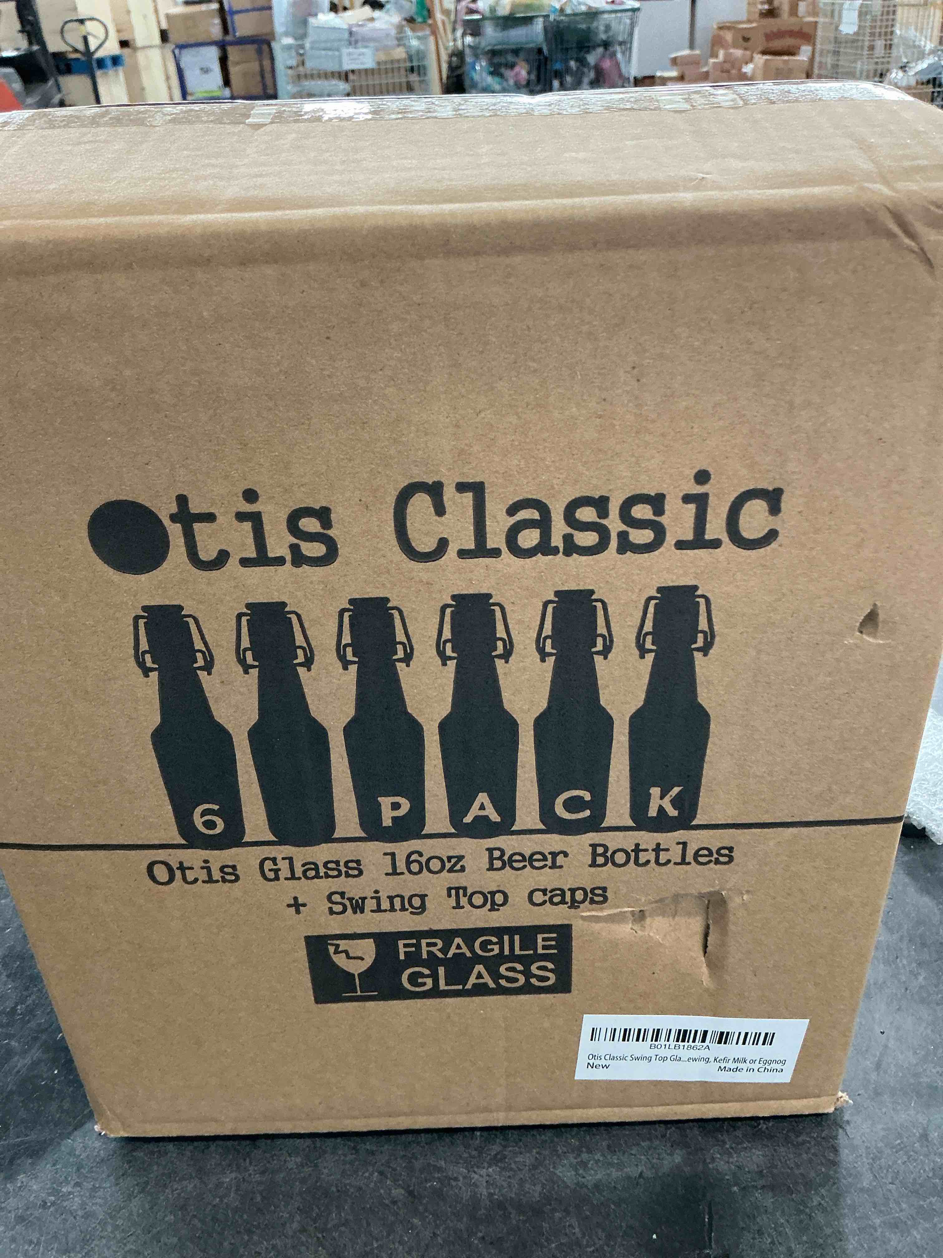 Condition photo showing New/Like New for Otis Classic Swing Top Glass Bottles - Set of 6, 16oz w/Marker & Labels - Clear Bottle with Caps for Juice, Water, Kombucha, Wine, Beer Brewing, Kefir Milk or Eggnog Plastic Caps Clear