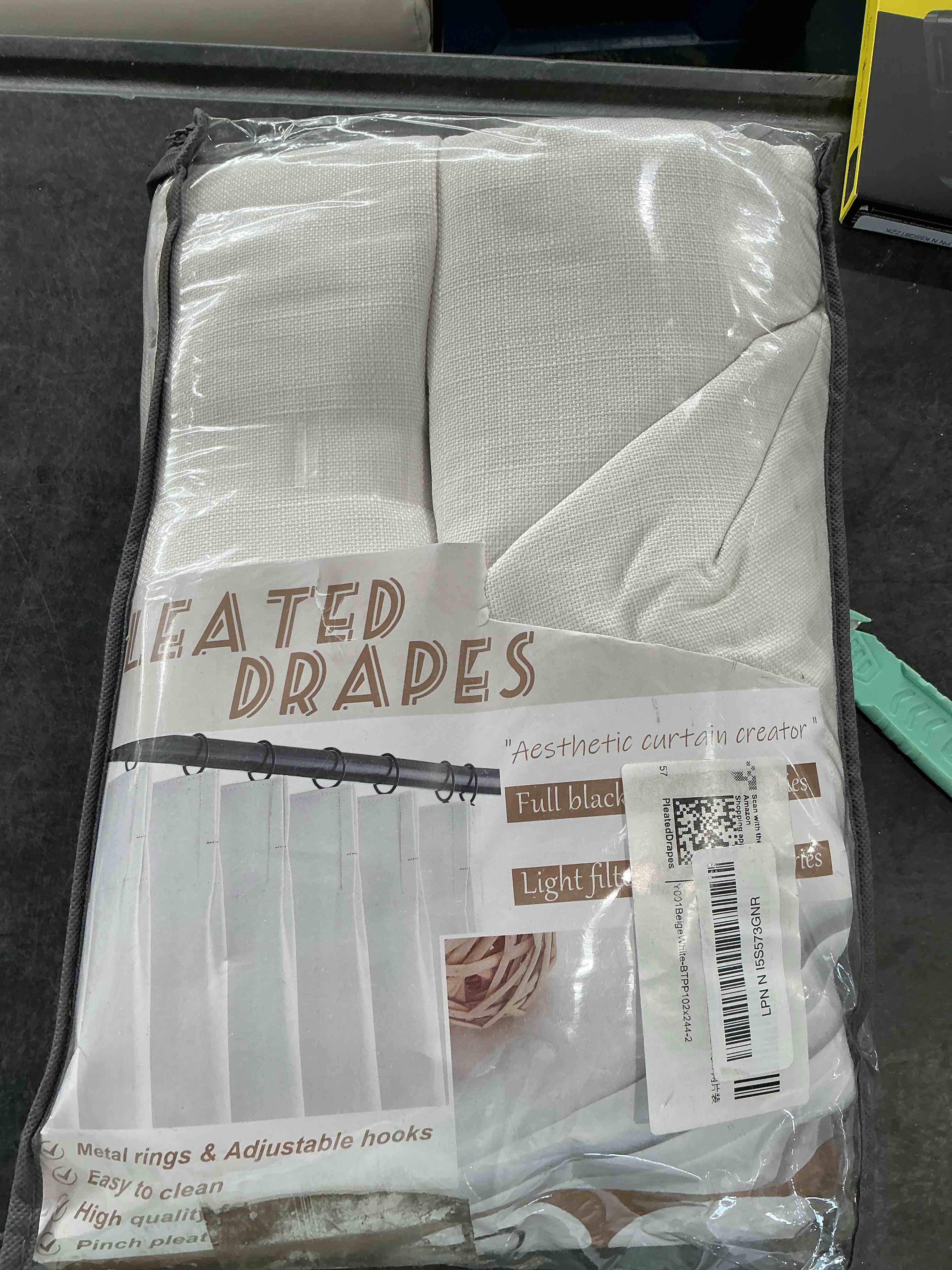 Condition photo showing New/Like New for 100% Blackout Linen 96 Inch Curtains 2 Panel Set for Bedroom, Modern Pinch Pleated Natural Linen Off Beige White Insulated Heavy Curtain 40 x 96 Inches Length Sliding Glass Door Room Darkening Drapes Beige White 40"W x 96"L (Pack of 2)