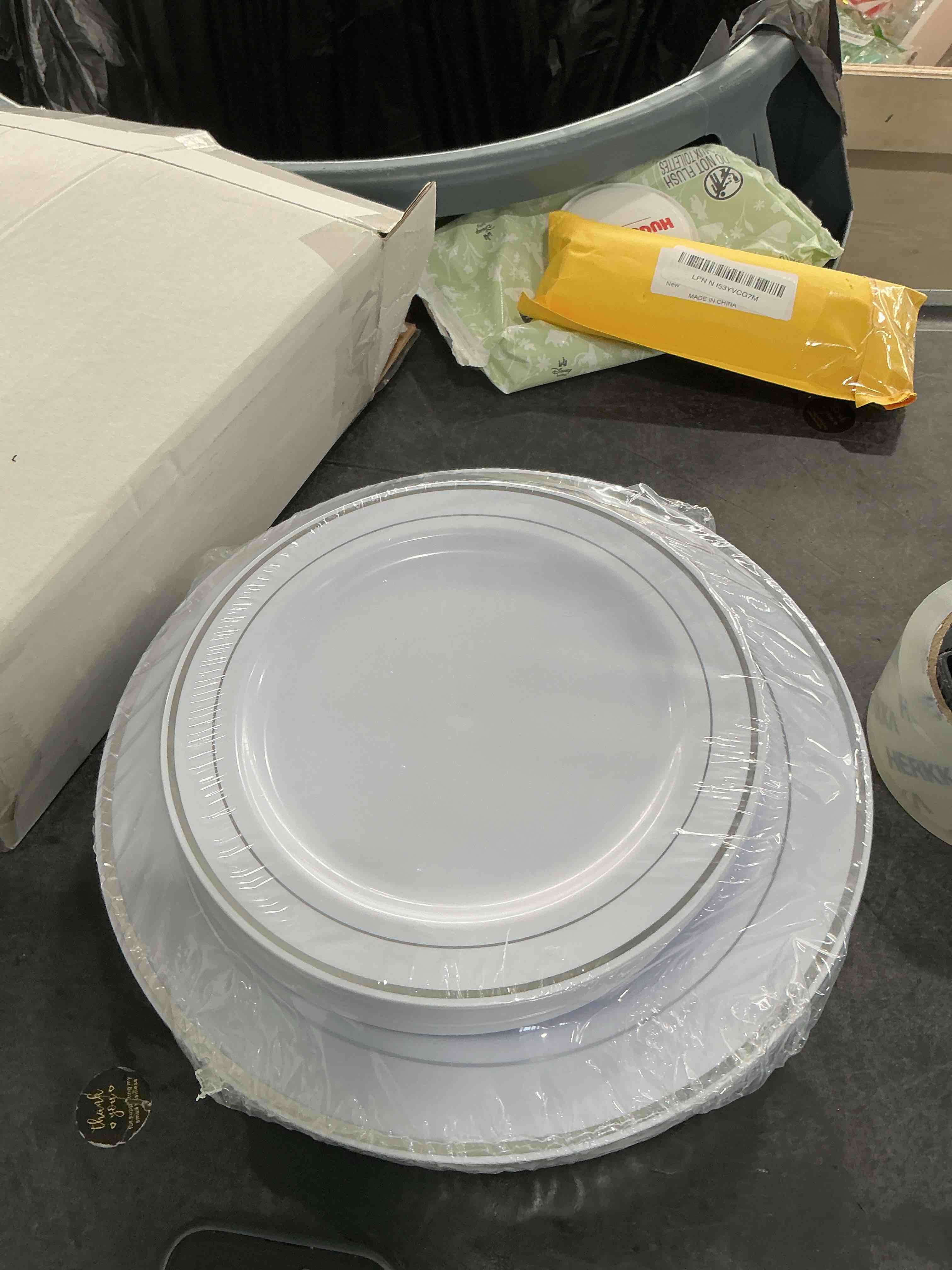 Condition photo showing New/Like New for WDF 60PCS Silver Plastic Plates Disposable - Silver Plates Include 30 PCS 10.25inch Dinner Plates and 30PCS 7.5inch Salad Plates for Wedding & Party Christmas Silver 60PCS