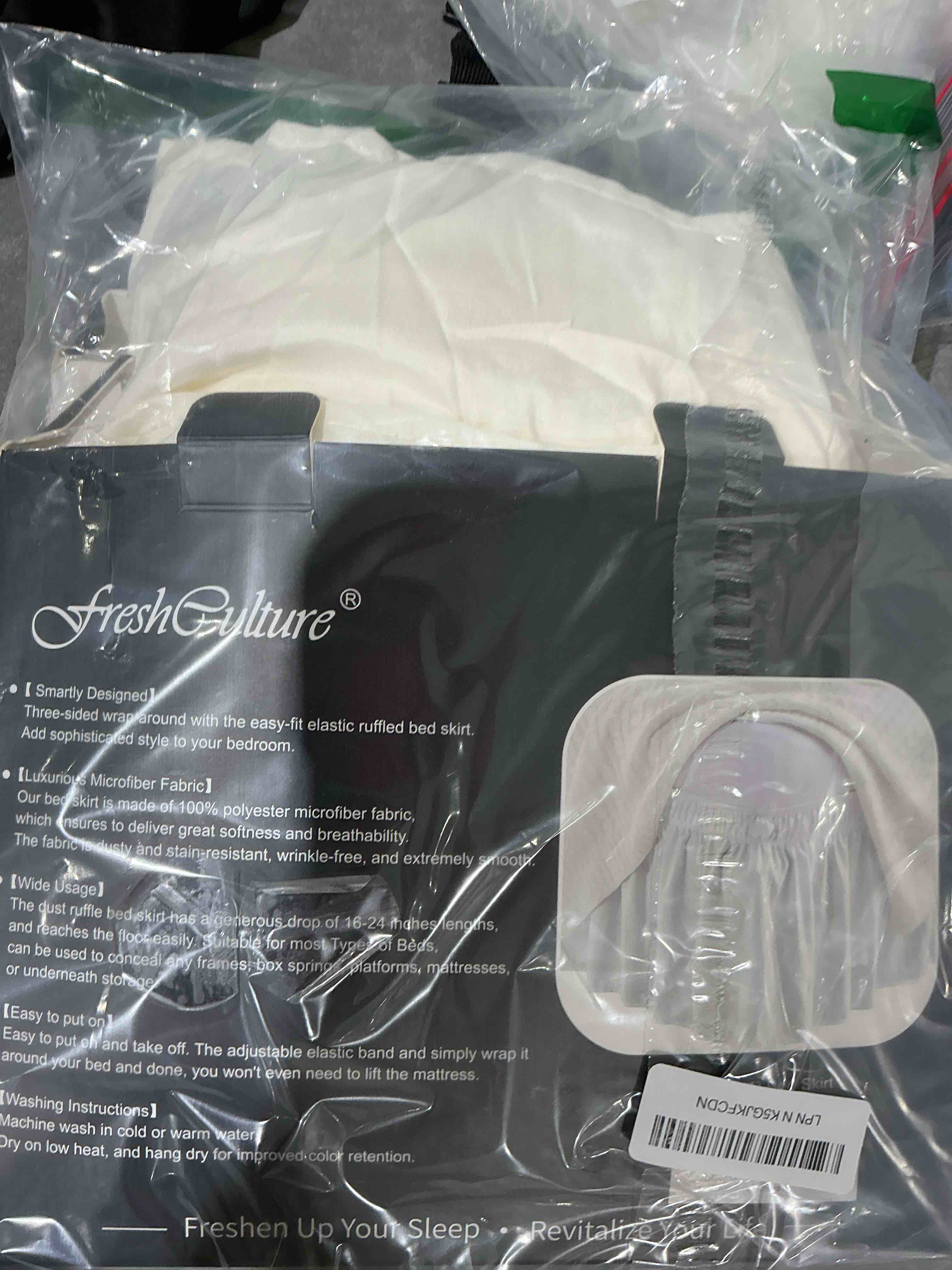 Condition photo showing Good Condition for FreshCulture Full Bed Skirt, Elastic Wrap Around Bed Skirt Full Bed, Easy Fit with 22-Inch Tailored Drop, Hotel Quality Dust Ruffle for Full Size Bed, Bed Skirt Full Size (Ivory) Ivory Full-22" Drop