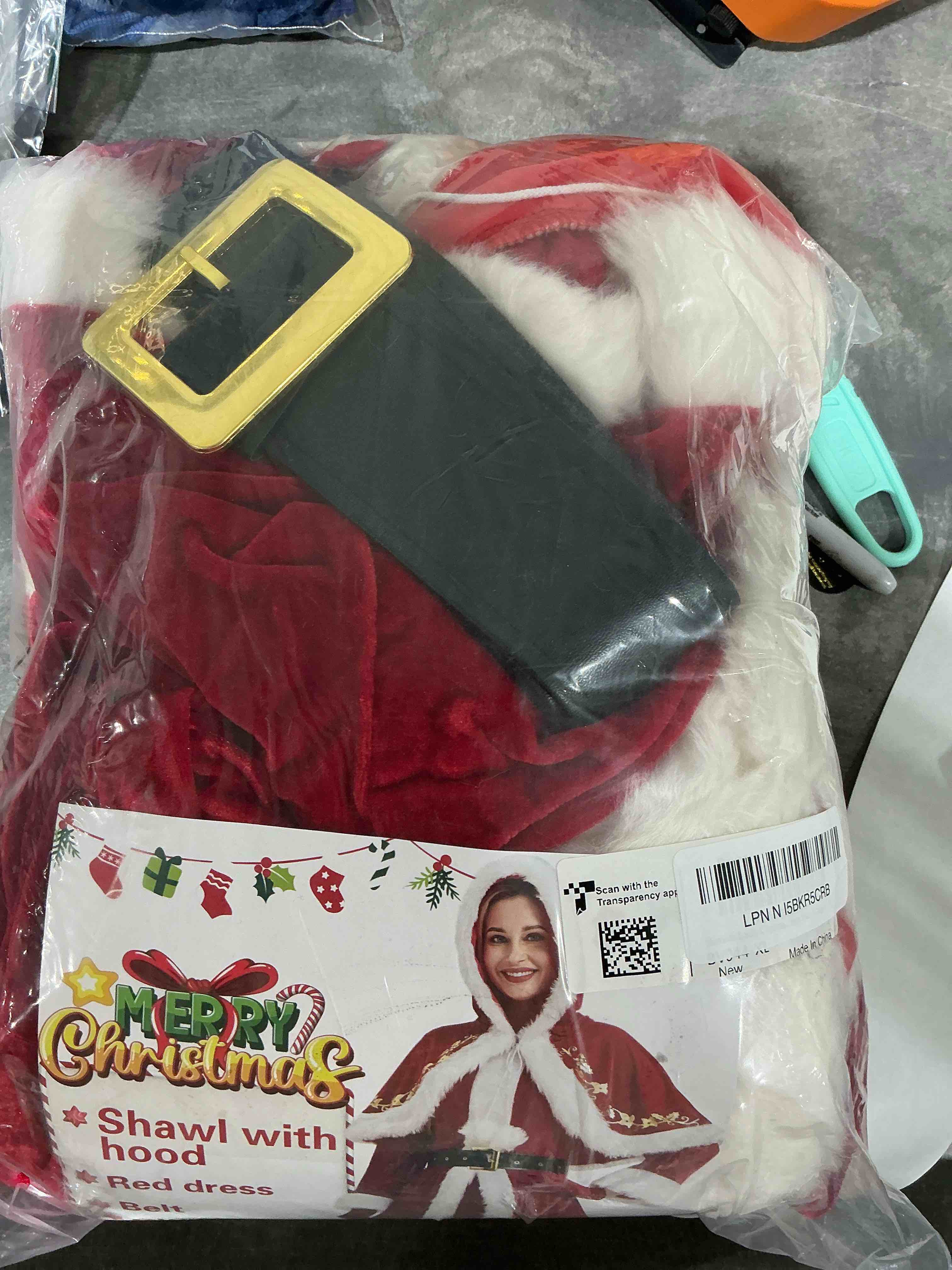 Condition photo showing Good Condition for Mrs. Claus Costume for Women 4PCS Christmas Outfits Adult Santa Dress with Cape Belt Gloves for Xmas Party Holiday X-Large