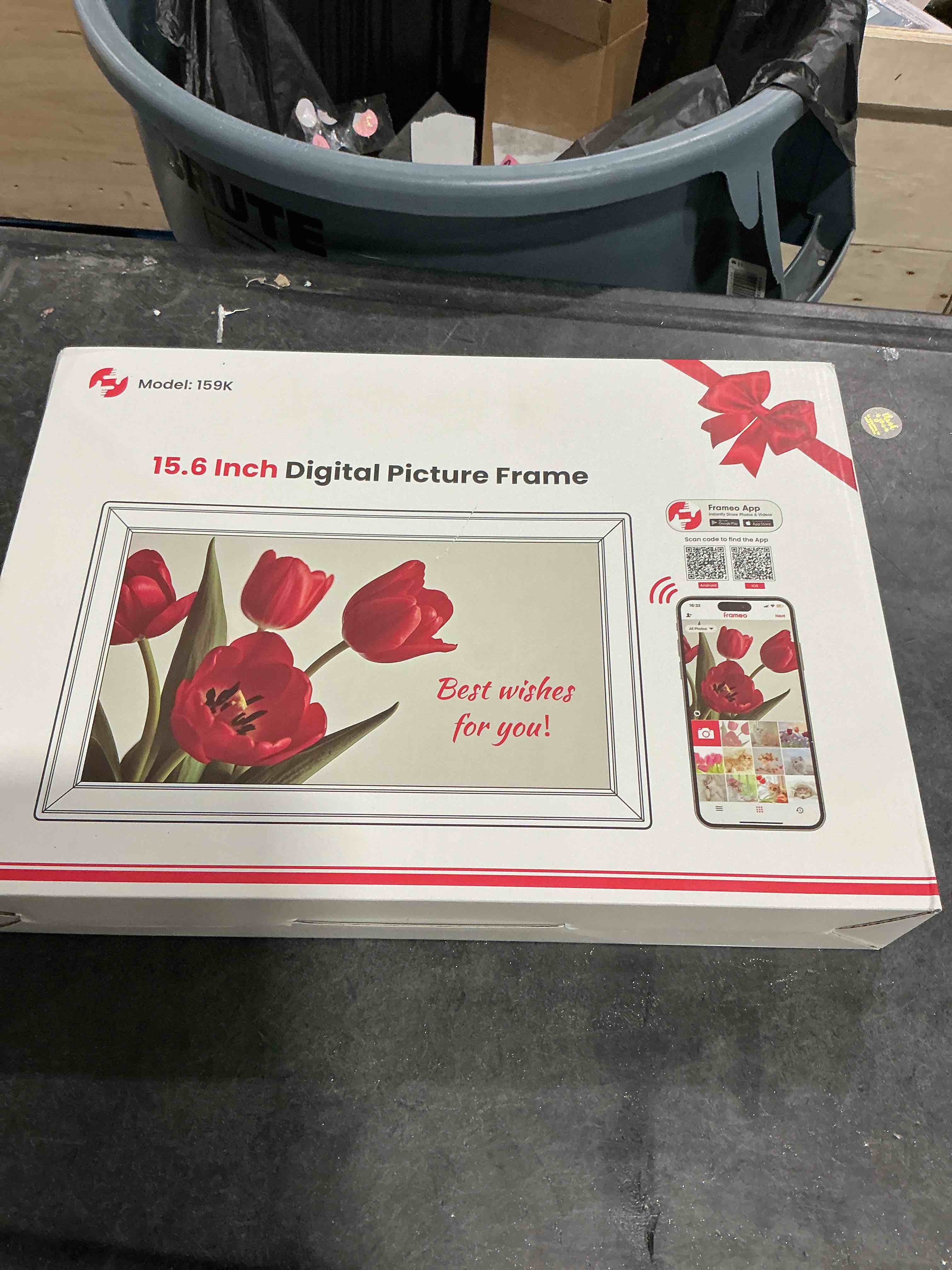 Condition photo showing New/Like New for 64GB 15.6" Frameo Digital Picture Frame WiFi, Large Electronic Photo Frames 1920 x 1080 IPS FHD Touch Screen, Send Photos from Your Phone from Anywhere, Best Gifts for Parents and Grandparents 15.6 Inch Black