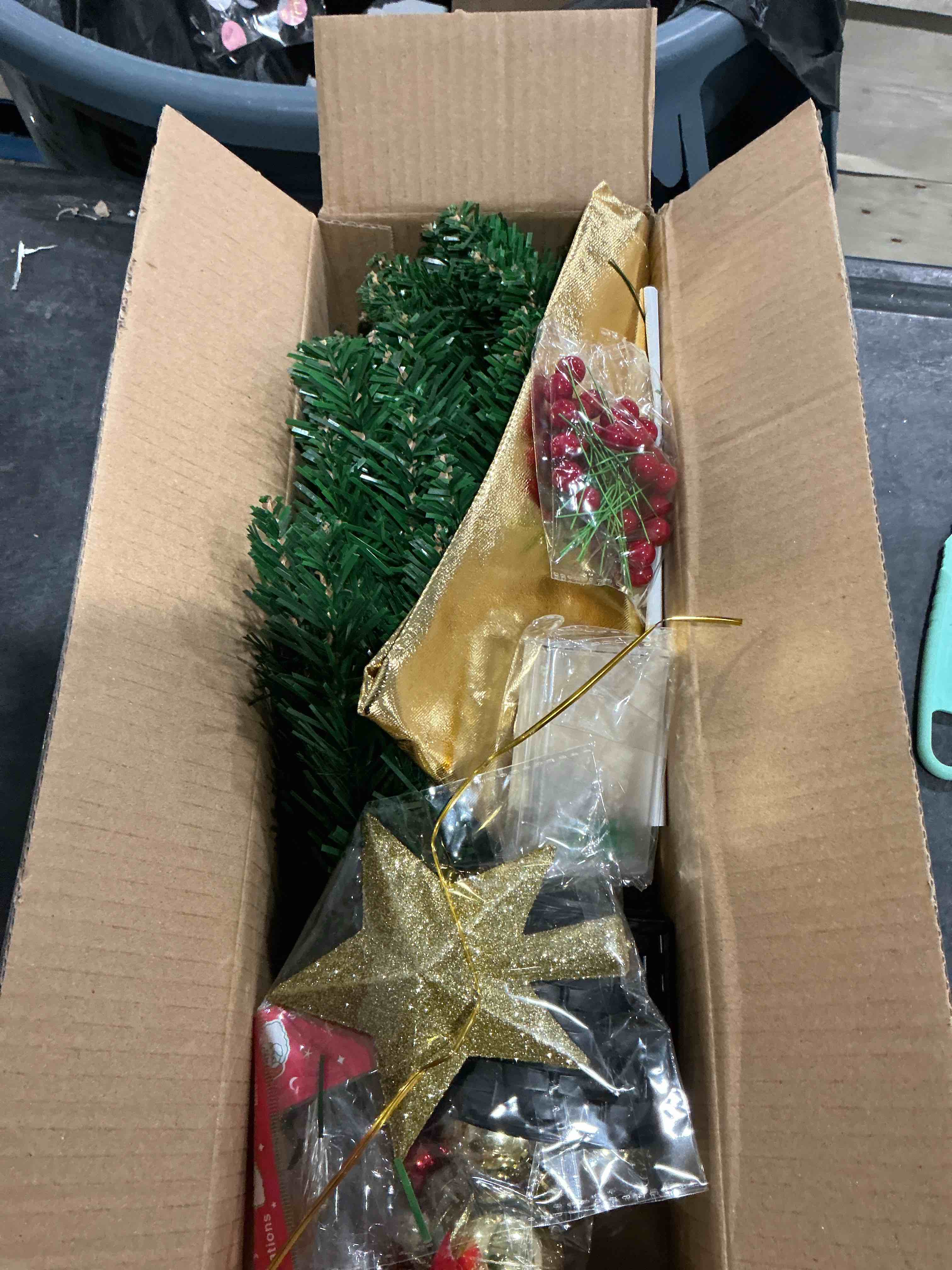 Condition photo showing New/Like New for Liecho 24 Inch Tabletop Mini Christmas Tree, Miniature Pine Christmas Tree with Hanging Ornaments, Battery Operated Artificial Xmas Tree, Best DIY Christmas Decorations-Gold