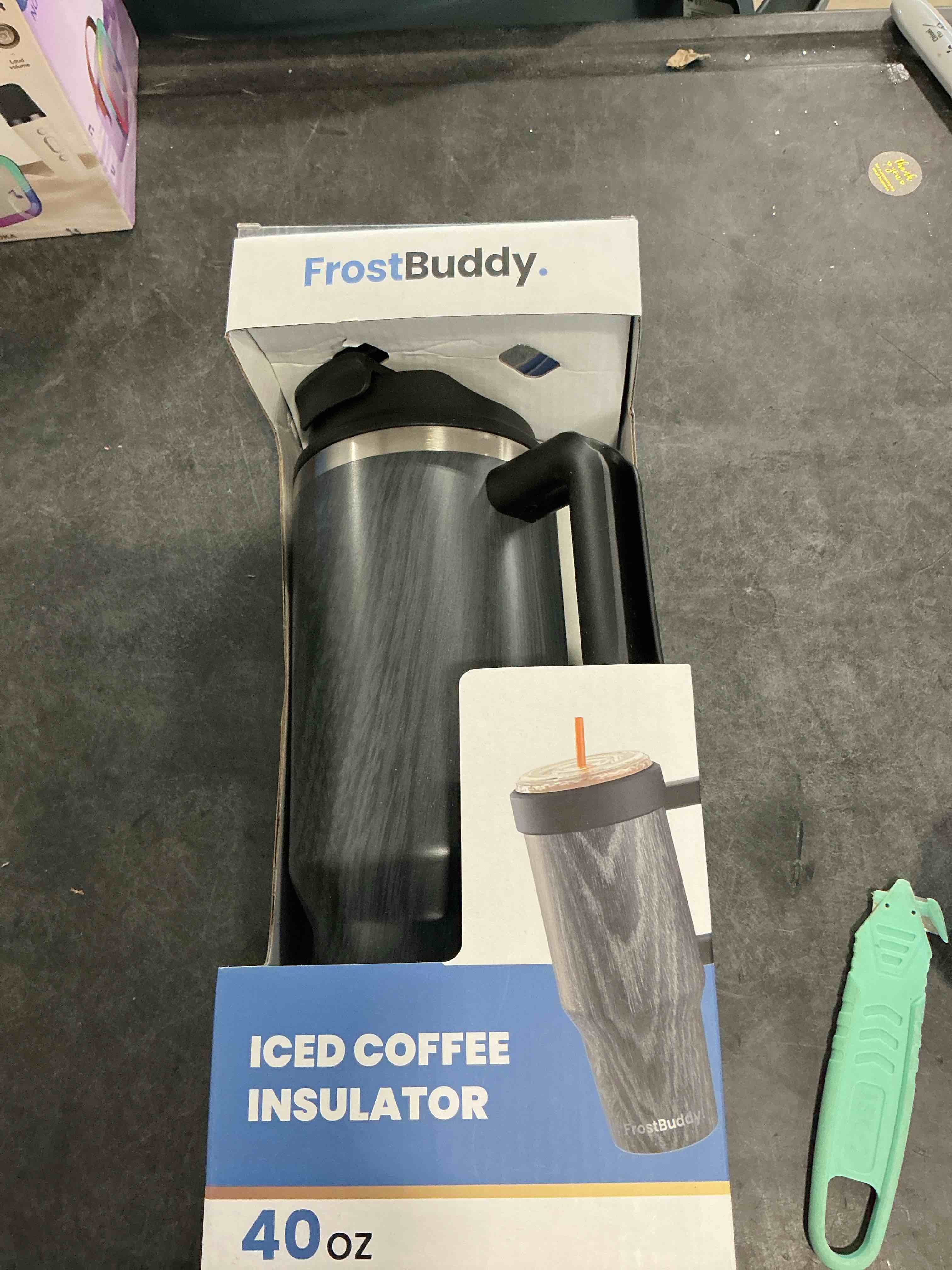 Condition photo showing Good Condition for Frost Buddy Thicc Buddy - 40 oz Stainless Steel Vacuum Insulated Tumbler with Lid and Straw for Water - Travel Mug Cupholder Friendly - Gifts for Women Men Him Her (Black Wood) Black Wood 40 Ounces