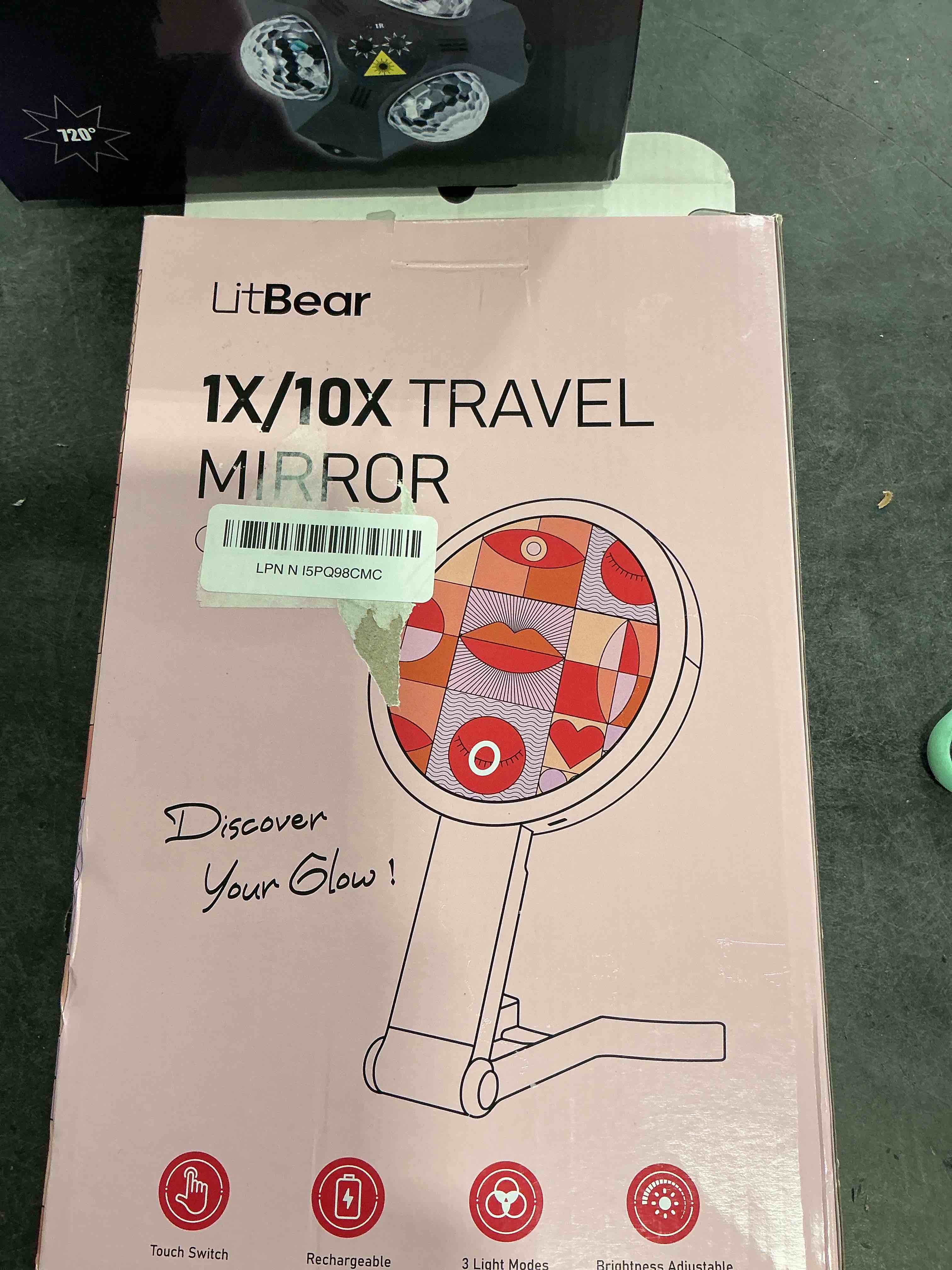 Condition photo showing Good Condition for LitBear Travel Makeup Mirror with Lights, Rechargeable Double-Sided 10X/1X Magnifying Mirror, Portable Lighted Beauty Mirror, 3 Color Lighting, Dimmable Touch Screen, Tabletop Handhold Hanging (White) Rose Gold