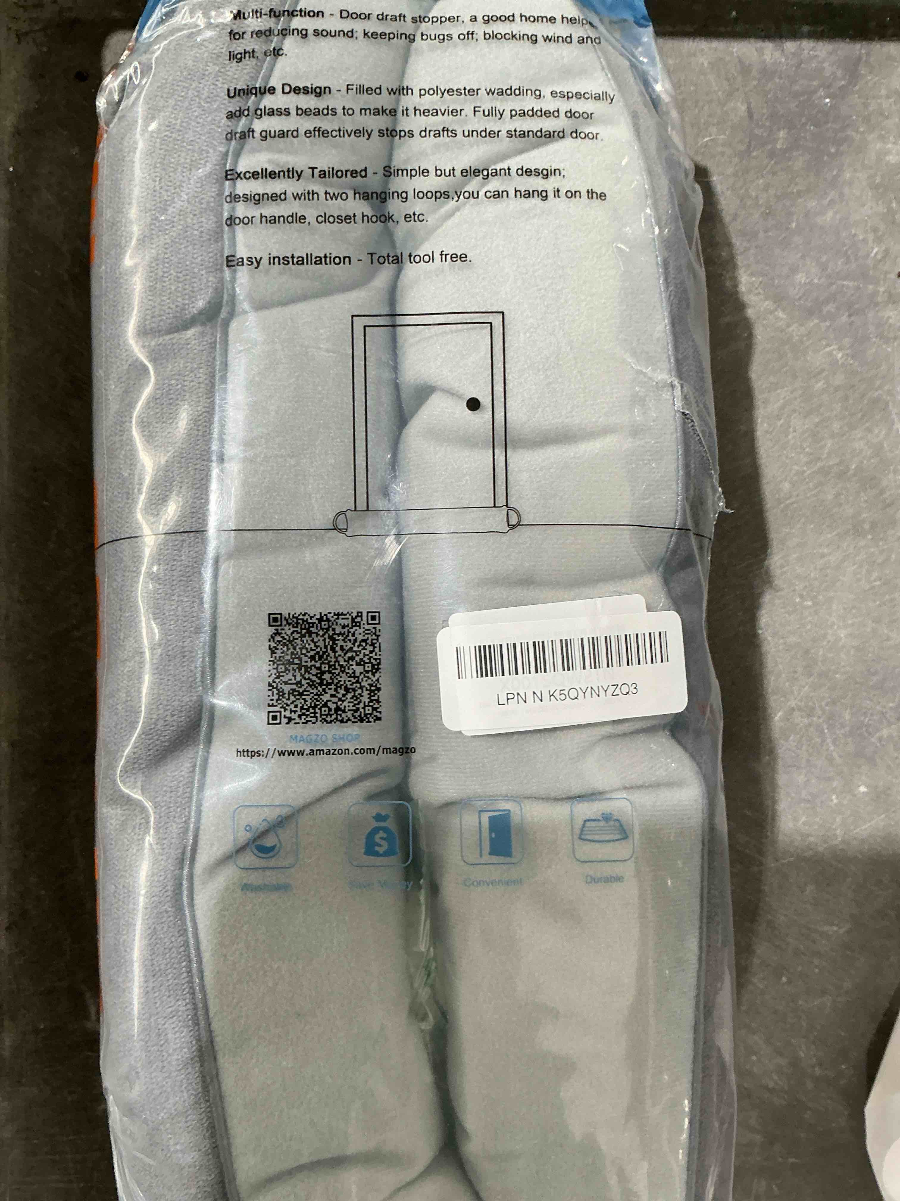 Condition photo showing Good Condition for MAGZO Door Draft Stopper, 36 Inch Under Door Draft Blocker Noise Stopper, Weighted Wind Blocker Draft Guard for Bottom of Door, Gray Gray 36in x 4in