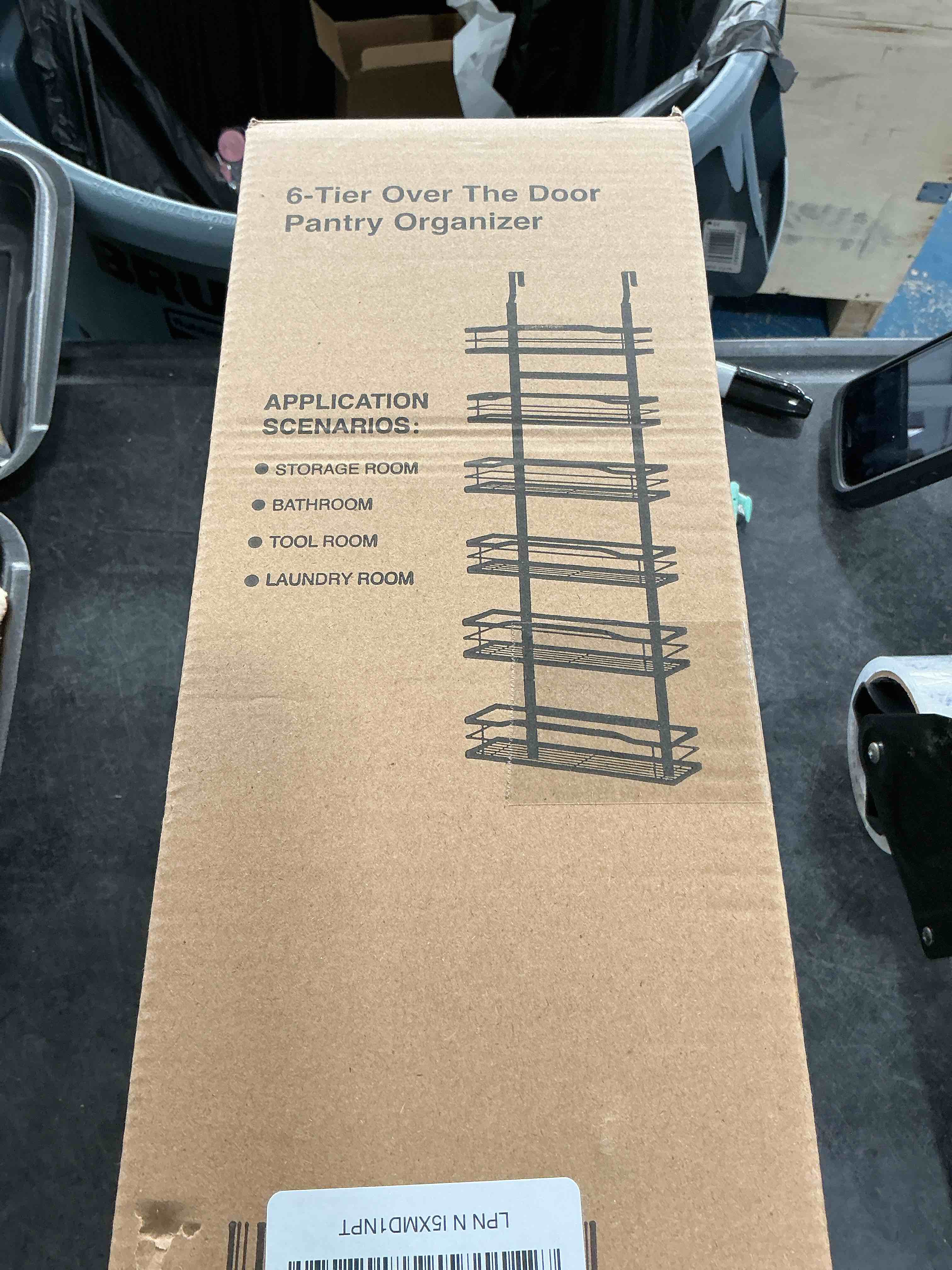 Condition photo showing New/Like New for Moforoco White 6-Tier Over Door Pantry Organizer, Pantry Organization Storage, Door Metal Hanging Spice Rack Basket Shelves, Home Kitchen Apartment Essentials, Laundry Room Bathroom Organization 6-Tier White