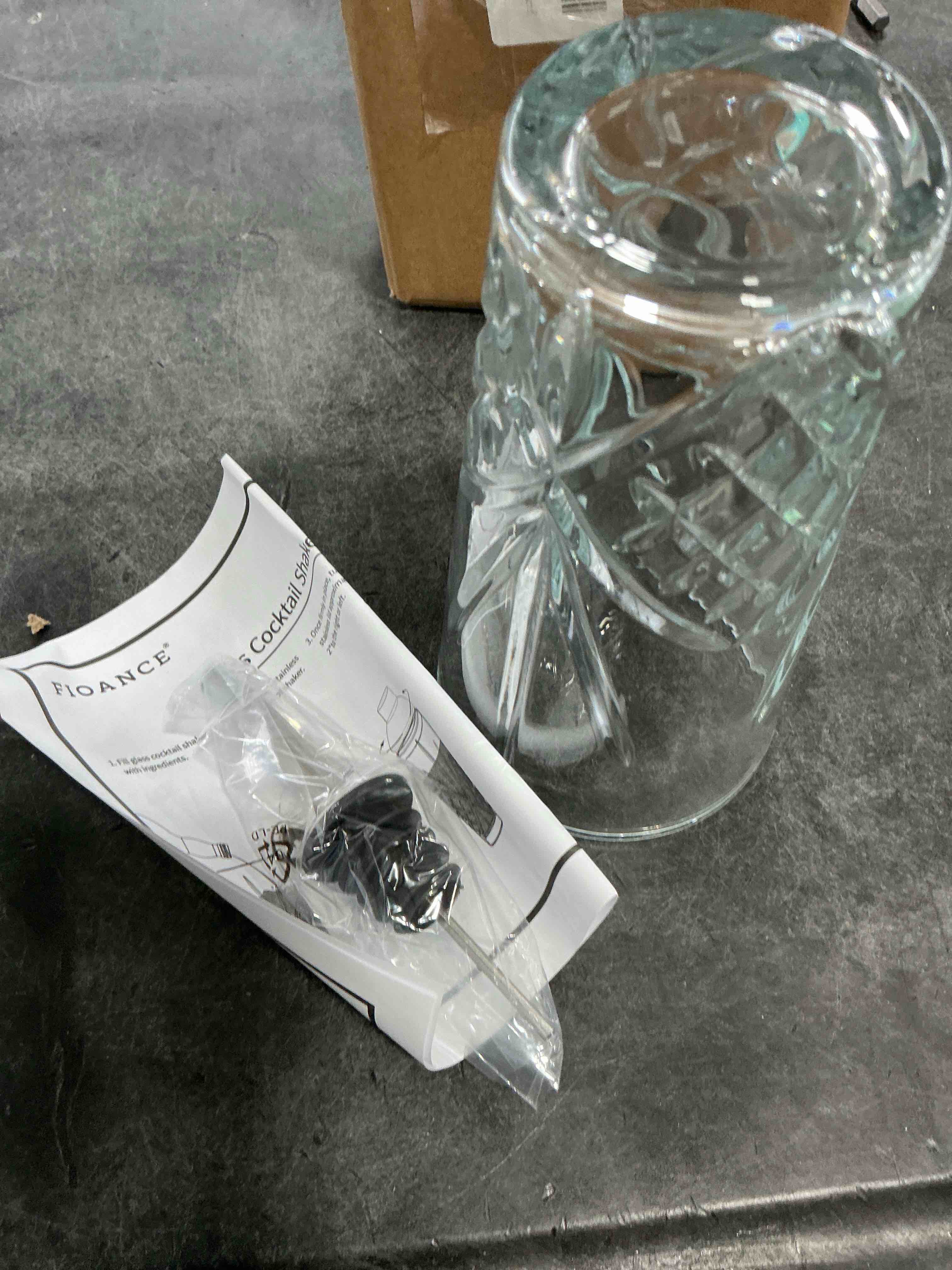 Condition photo showing Good Condition for Glass Cocktail Shaker, 15oz Cut Design - Exquisite Drink Shaker for Elevated Mixology. Perfect for Crafting Artisan Cocktail, Martini,Espresso. (Thick &Heavy Shaker & S.Stainless Silvery Pourer/#304) 15oz Cocktail Shaker & Silver Pour Spout