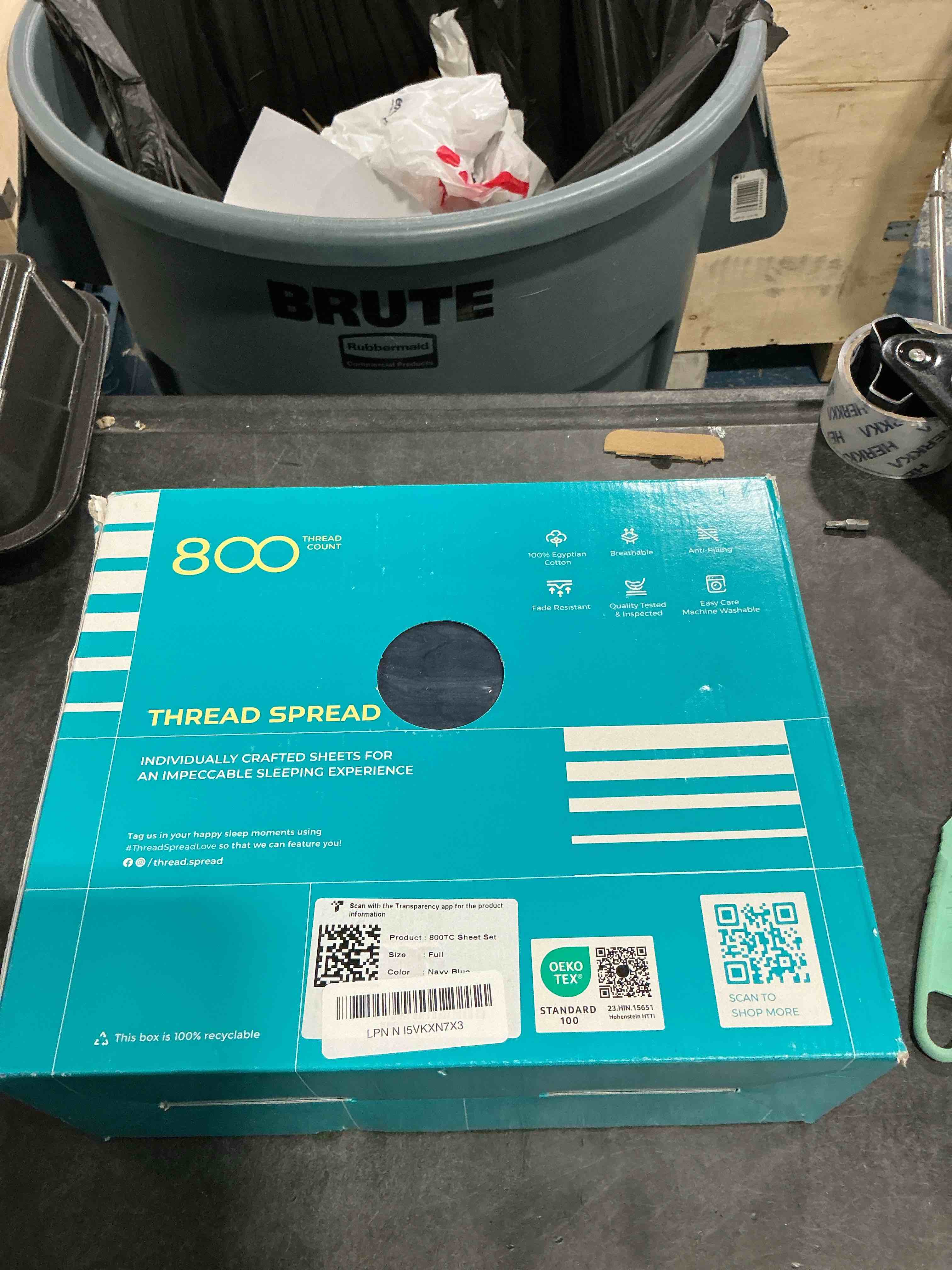 Condition photo showing Good Condition for THREAD SPREAD 100% Egyptian Cotton Sheets Full Size - 800 Thread Count 4 PC Deep Pocket Full Size Sheets Set, Silky Soft Cooling Sateen Weave Luxury Hotel Sheets, Fits Mattress Upto 18" - Navy Blue Full Navy Blue