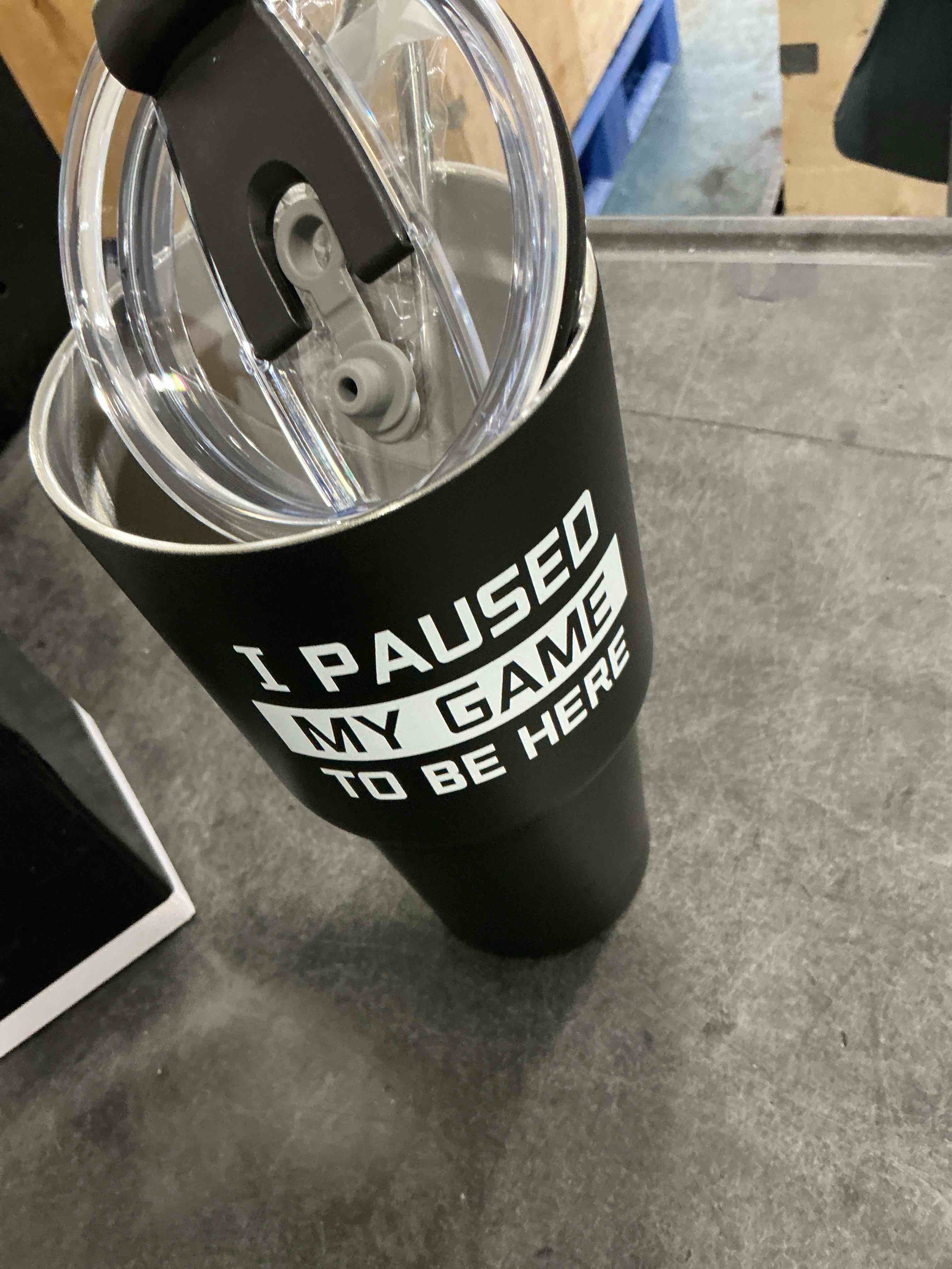Condition photo showing As Is for COMOOO I Paused My Game To Be Here Gifts for Teen Boys Girls Gamers, 30 oz Black Insulated Stainless Steel Tumbler with Lid, Funny PC Gamer Humor Joke for Husband Kids Teens Boyfriends Mug Cup