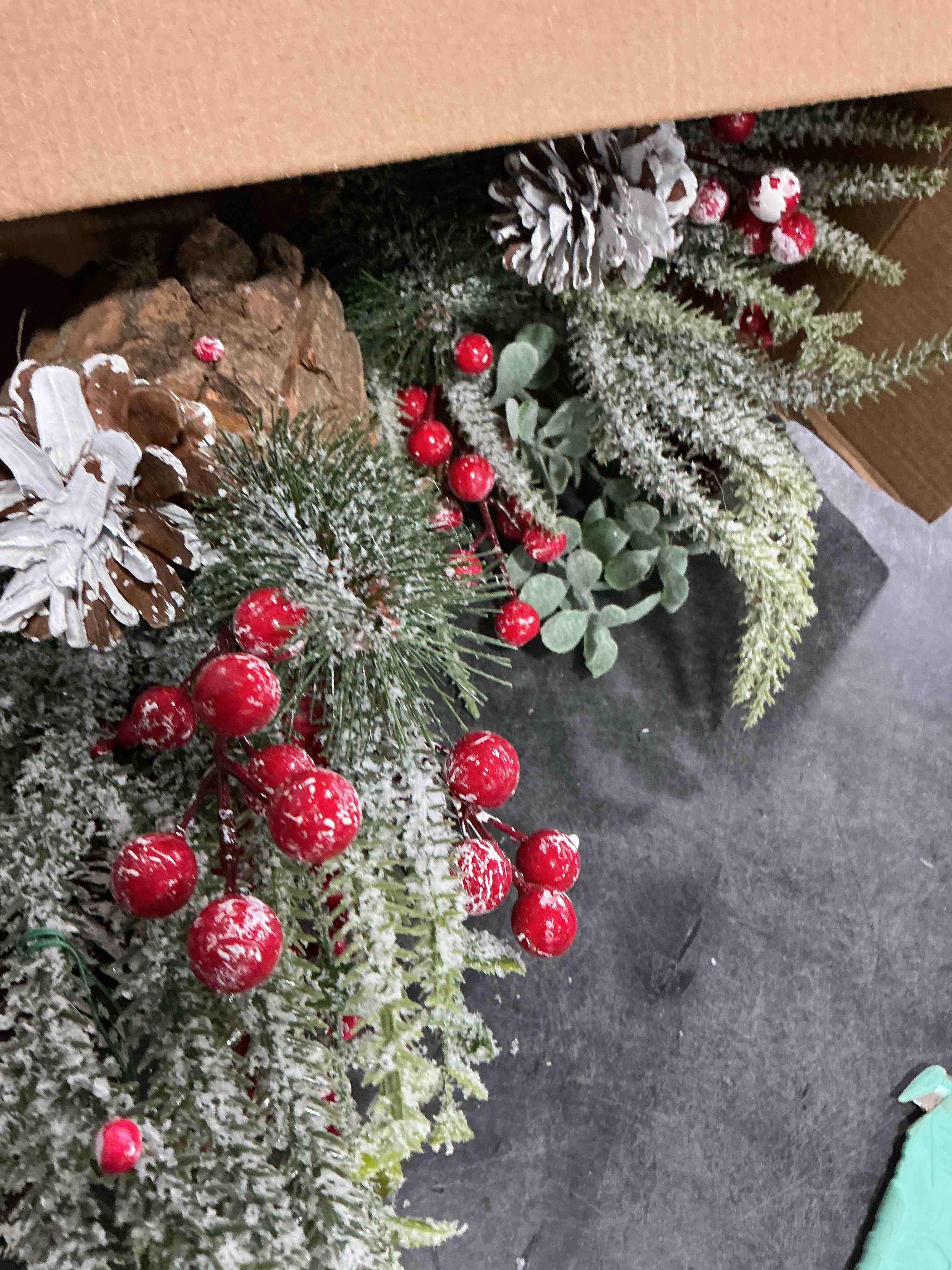 Condition photo showing Good Condition for Small Christmas Tree Tabletop Artificial Mini Christmas Tree Decorations with Holiday Ornaments Red Berry Pine Cone Greenery for Home Indoor Fireplace Mantel Xmas Decor (2pcs -Tree Stump-Red)
