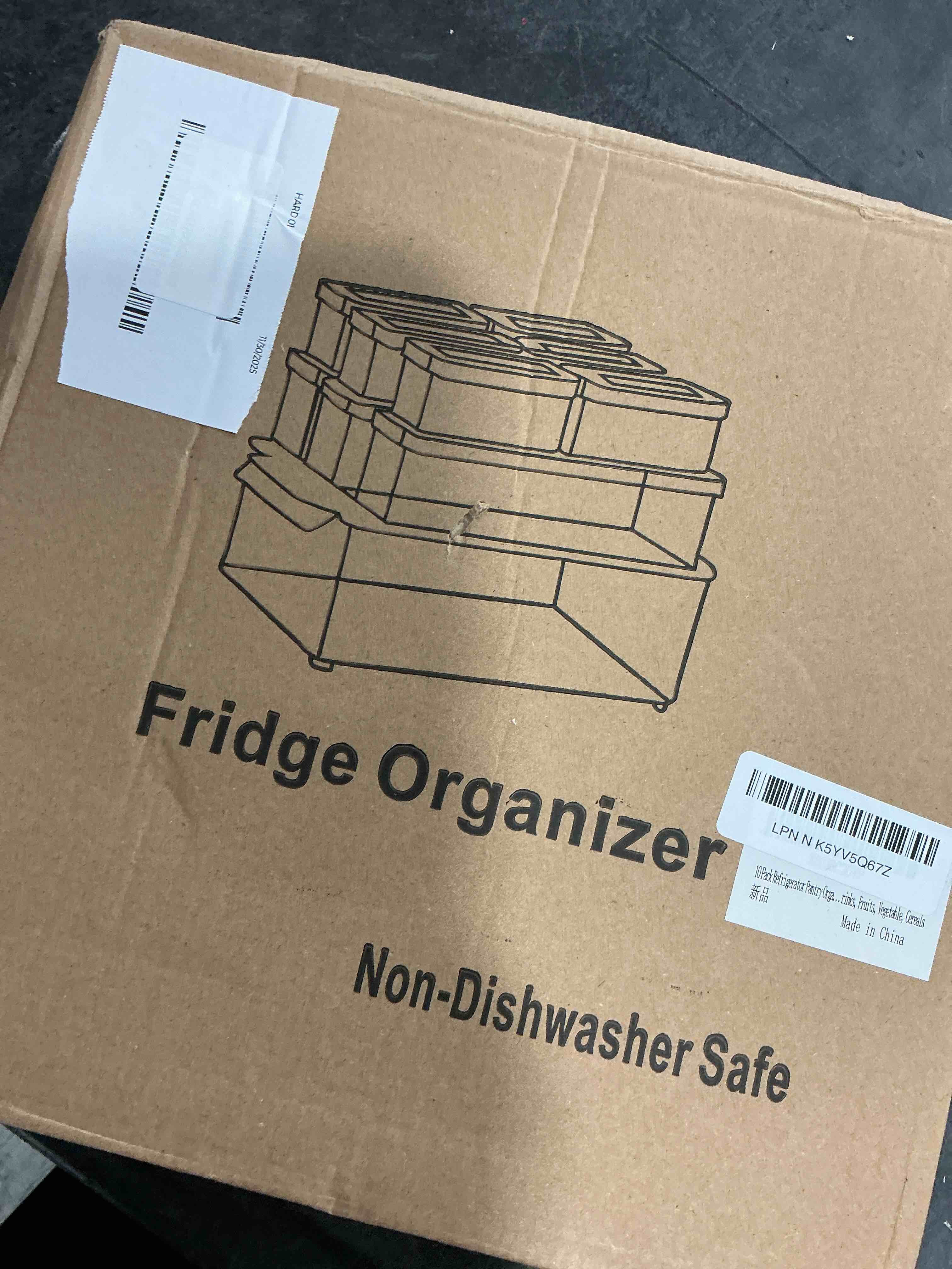 Condition photo showing Good Condition for 10 Pack Refrigerator Pantry Organizer Bins, Stackable Fridge Organizer Bins with Lids, Clear Plastic Food Storage Bins for Kitchen, Countertops, Cabinets, Fridge, Drinks, Fruits, Vegetable, Cereals