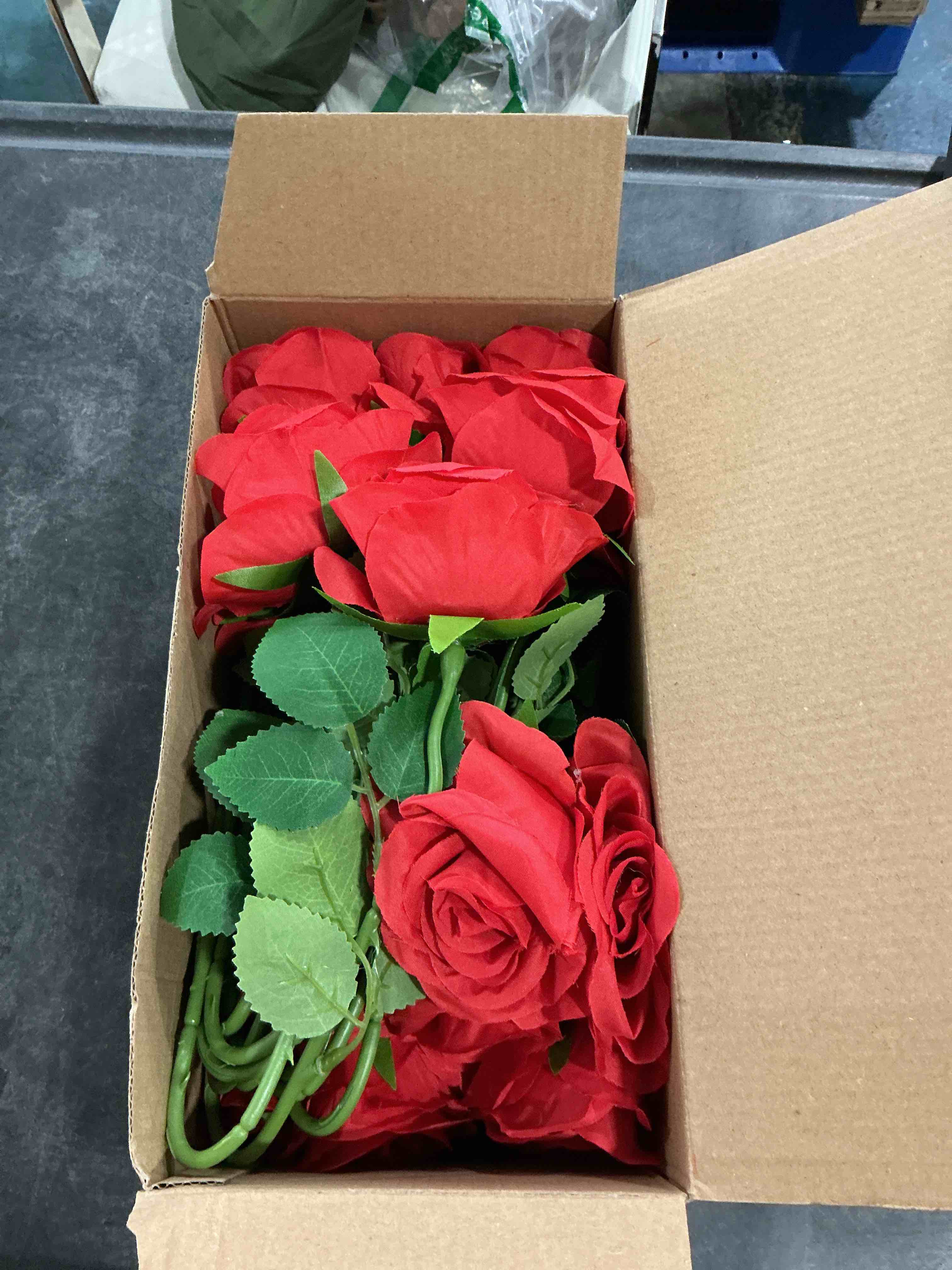 Condition photo showing New/Like New for Red Artificial Roses with Long Stems, 24Pcs Realistic Roses Artificial Flowers, Faux Roses | Bulk Fake Flowers for Home Decor, Wedding Party Table Centerpieces, DIY Bouquet Red 24pcs