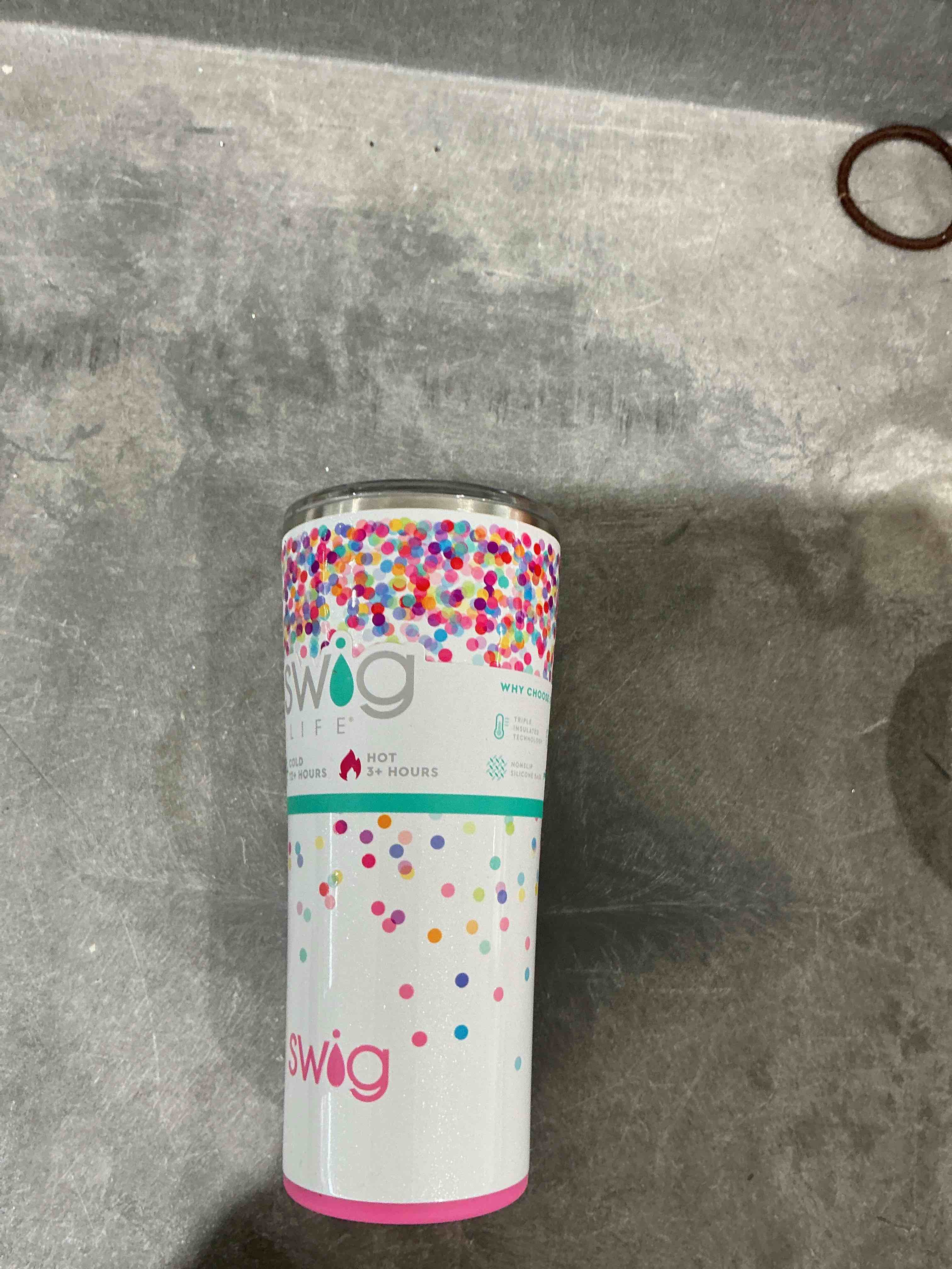 Condition photo showing Good Condition for Swig Life 22oz Insulated Tumbler, Travel Coffee Tumbler with Lid, Cup Holder Friendly Travel Coffee Mug, Stainless Steel (Confetti) Confetti 22 Ounces