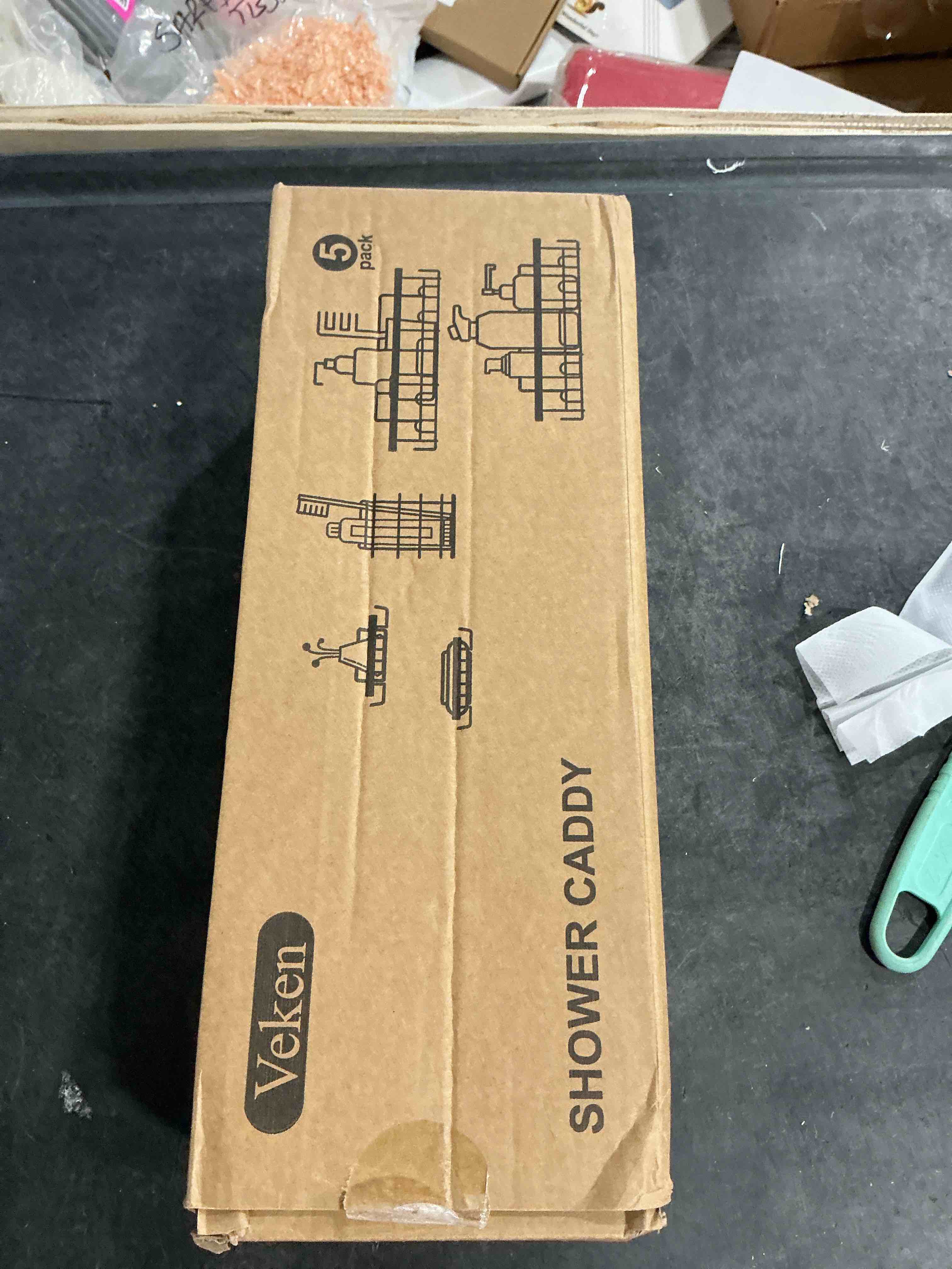 veken adhesive shower caddy 5-pack,heavy weight bearing,large wall mounted shower shelves rack,organizer storage accessories with soap dish&toothbrush holder,ideal for bathroom,home&kitchen,black