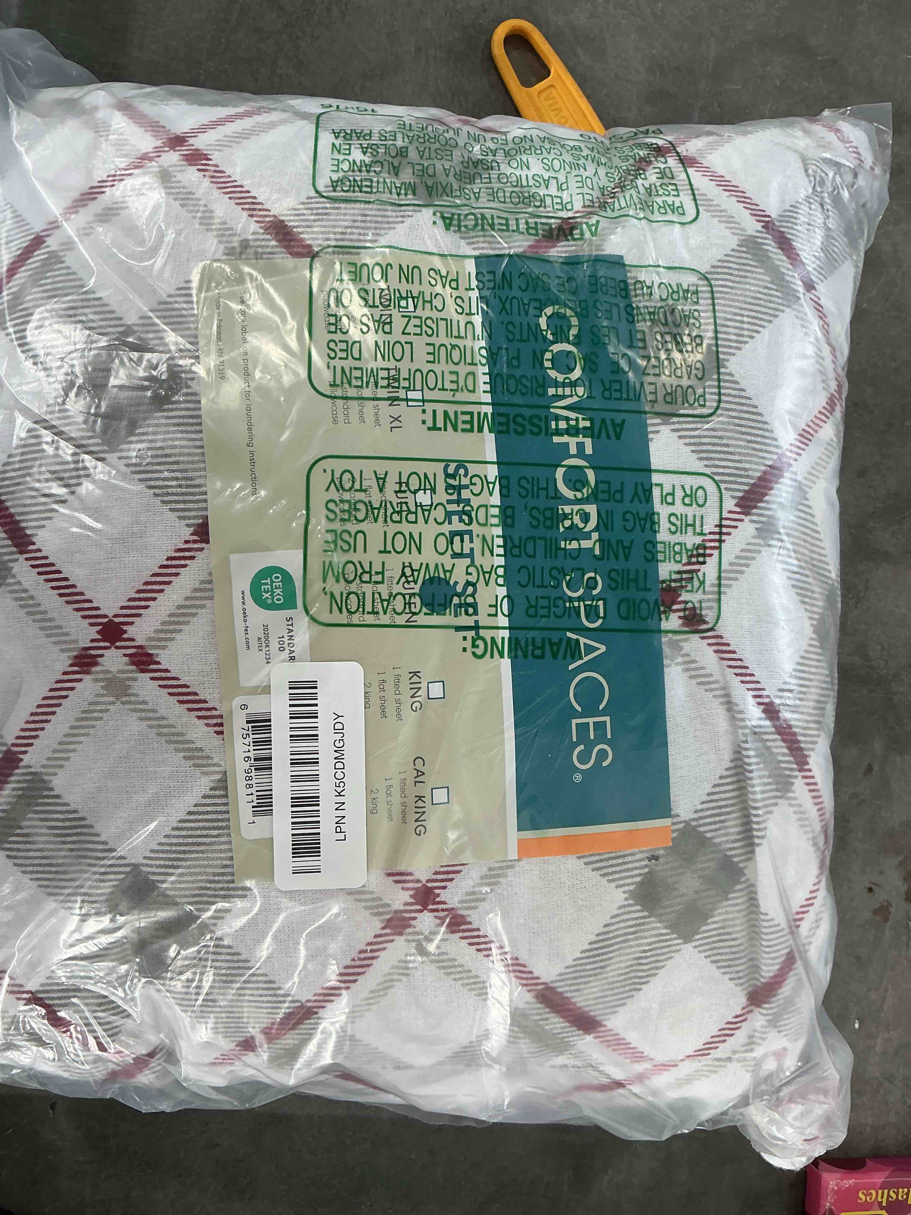 Condition photo showing New/Like New for Comfort Spaces Cotton Flannel Sheets Queen Size, Ultra Soft Flannel Sheet Set with 14" Elastic Pocket , Plaid Print Warm Flannel Bedding, Grey/Red Plaid 4 Piece Queen Plaid Grey/Red