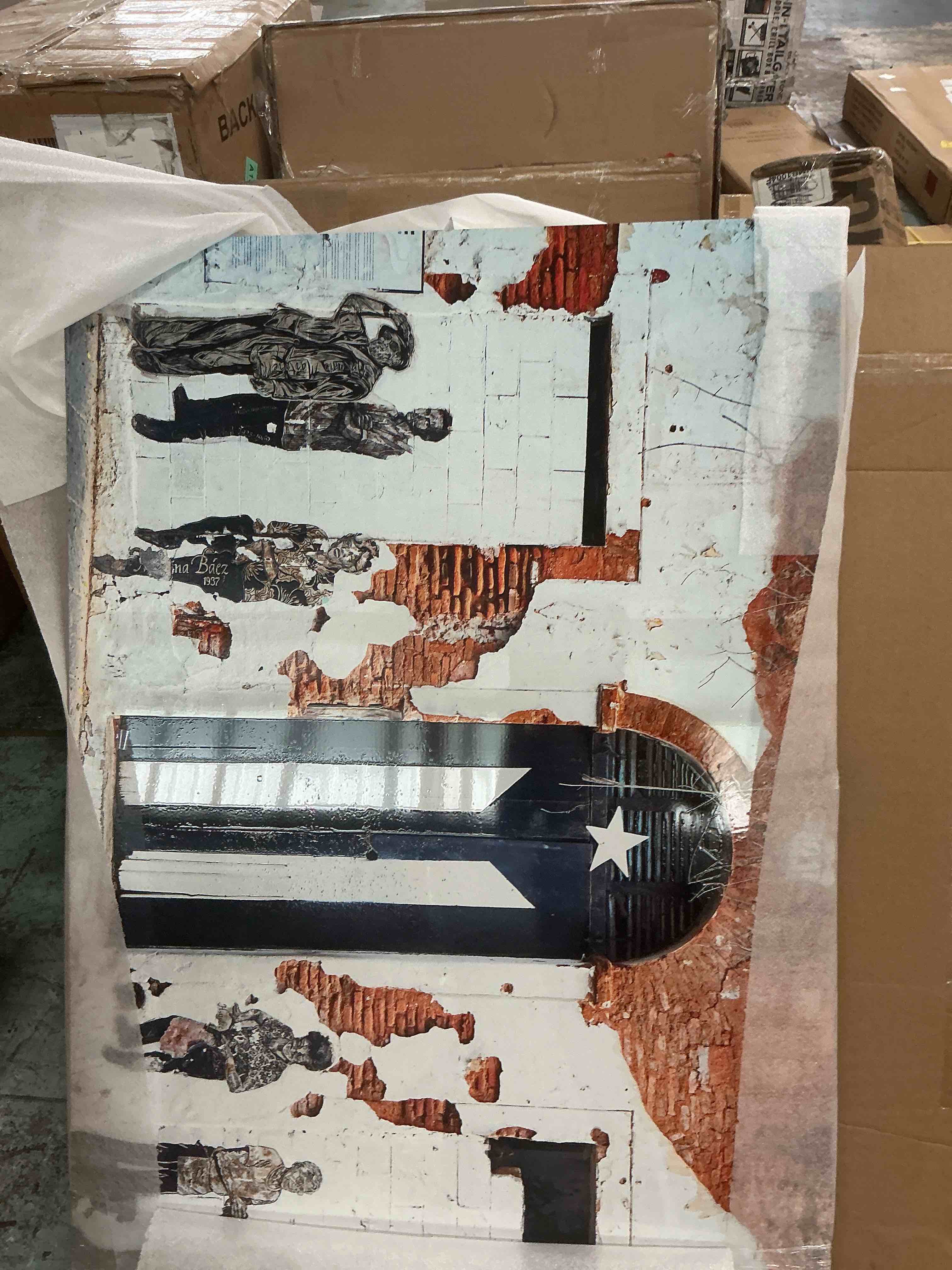Condition photo showing Brand New for retro puerto rico flag canvas wall art for living room retro wall door graffiti star stripes wall decor painting prints watercolor style framed wall art for bedroom office home decor 12" x 12"