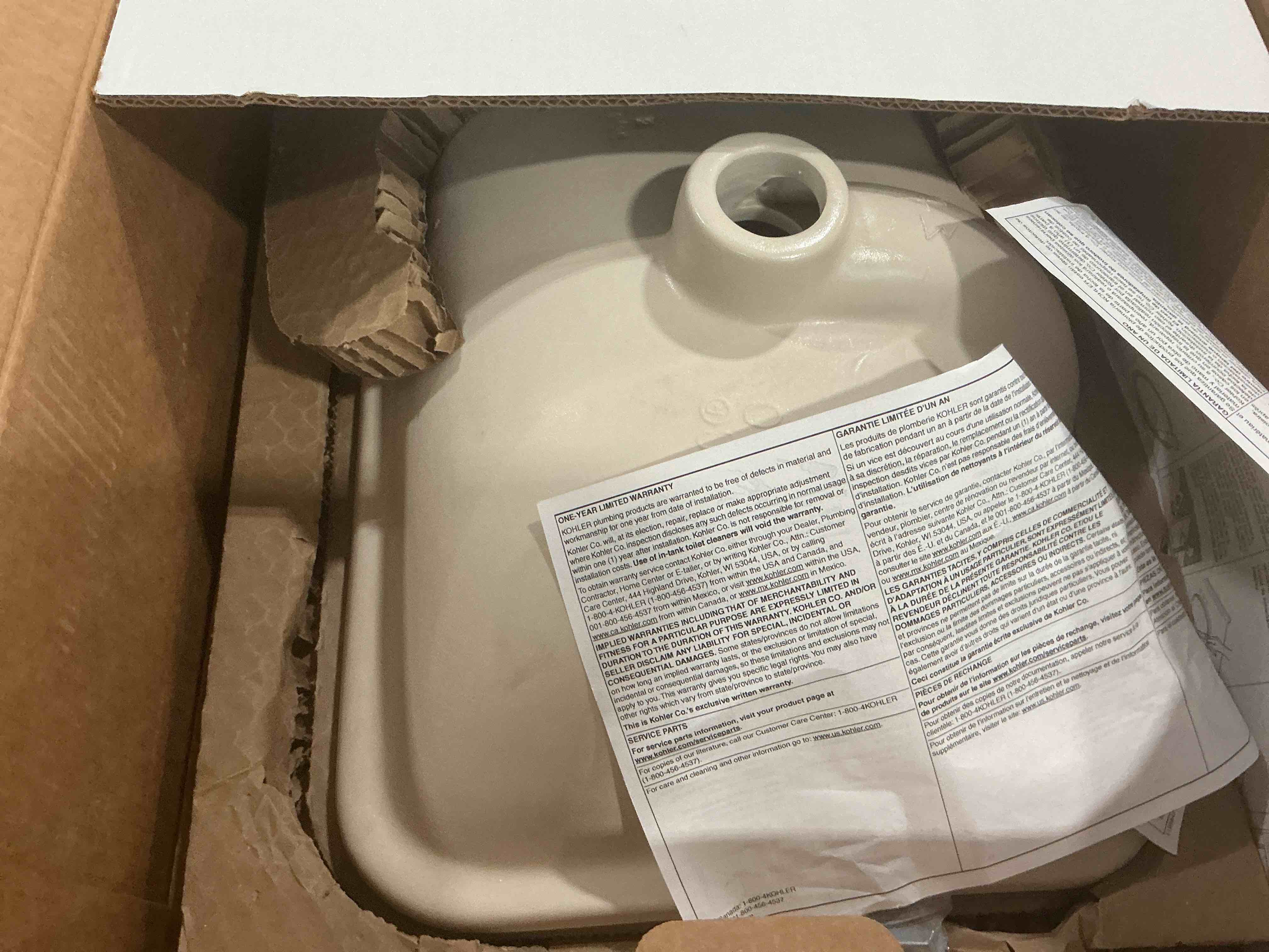 Condition photo showing New/Like New for kohler k-8223-cm6 cairn 15.5" neoroc composite undermount single-bowl bar sink, composite bar sink with sink rack, matte white