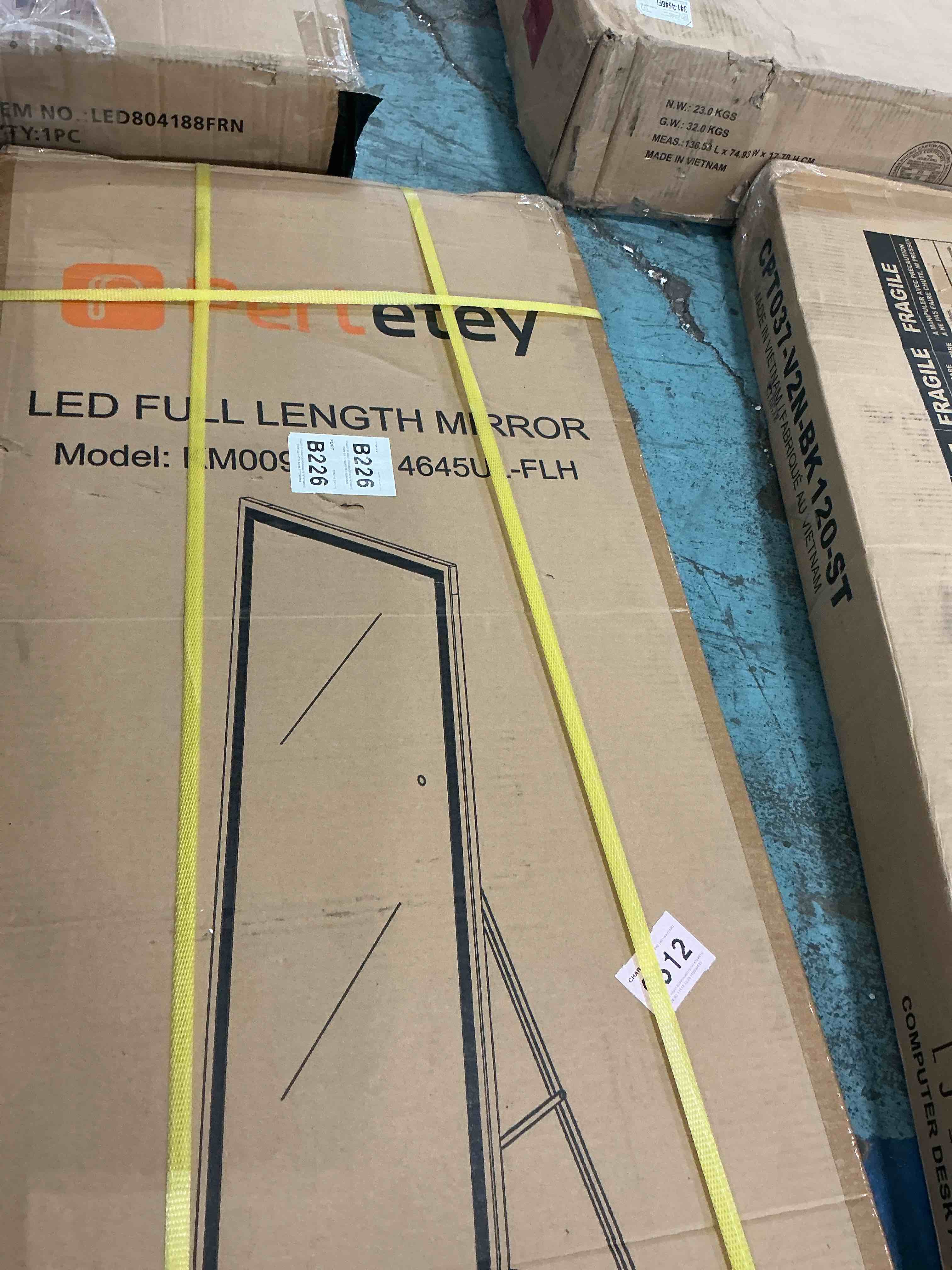 Condition photo showing New/Like New for sweetcrispy full length mirror with led lights, 65"x21" lighted full body floor mirror with dimming & 3 color lighting, stand for bedroom, dressing room, white