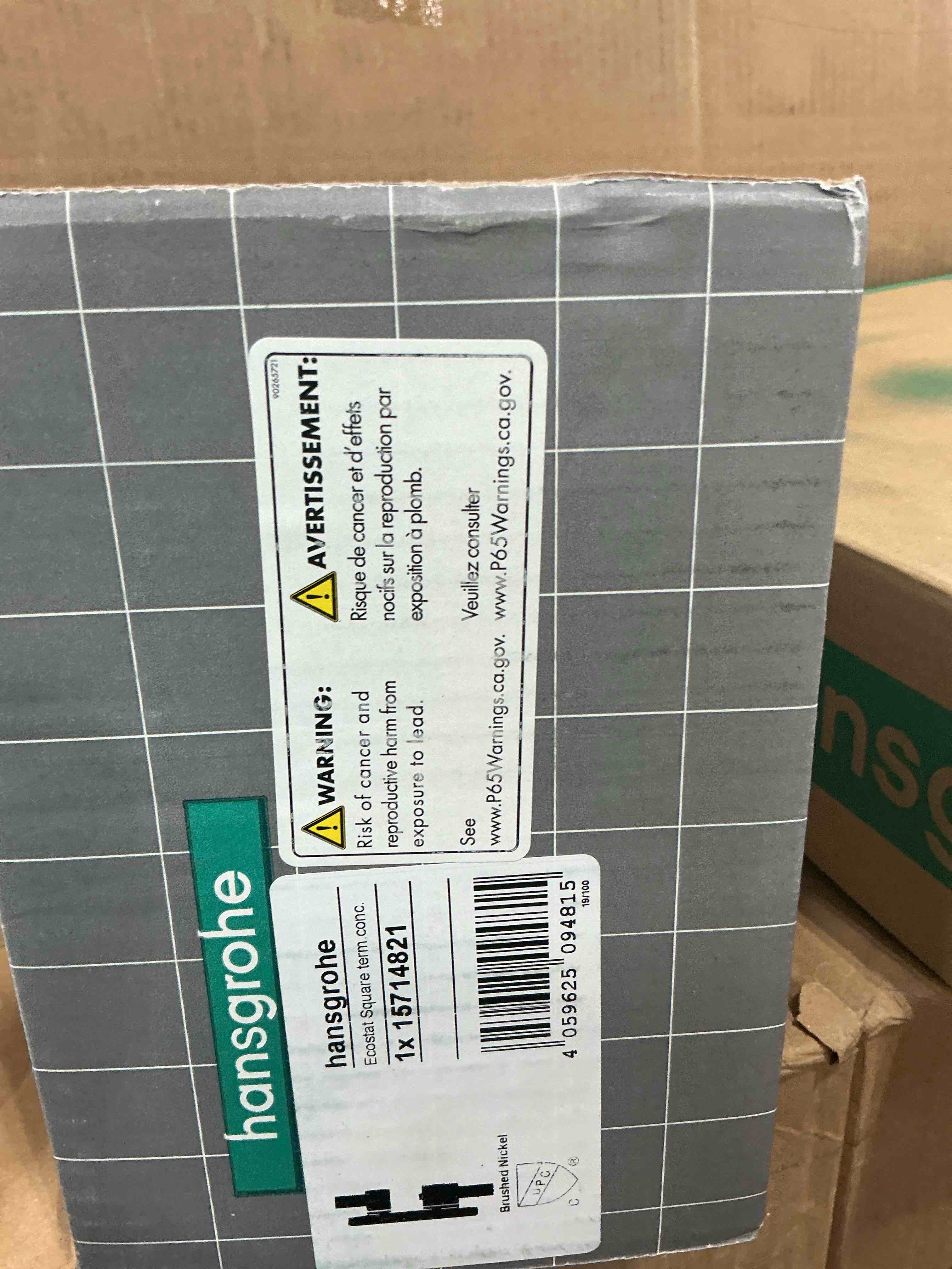 Condition photo showing New/Like New for hansgrohe ecostat square modern thermostatic shower valve trim with temperature control and diverter in brushed nickel, 15714821
