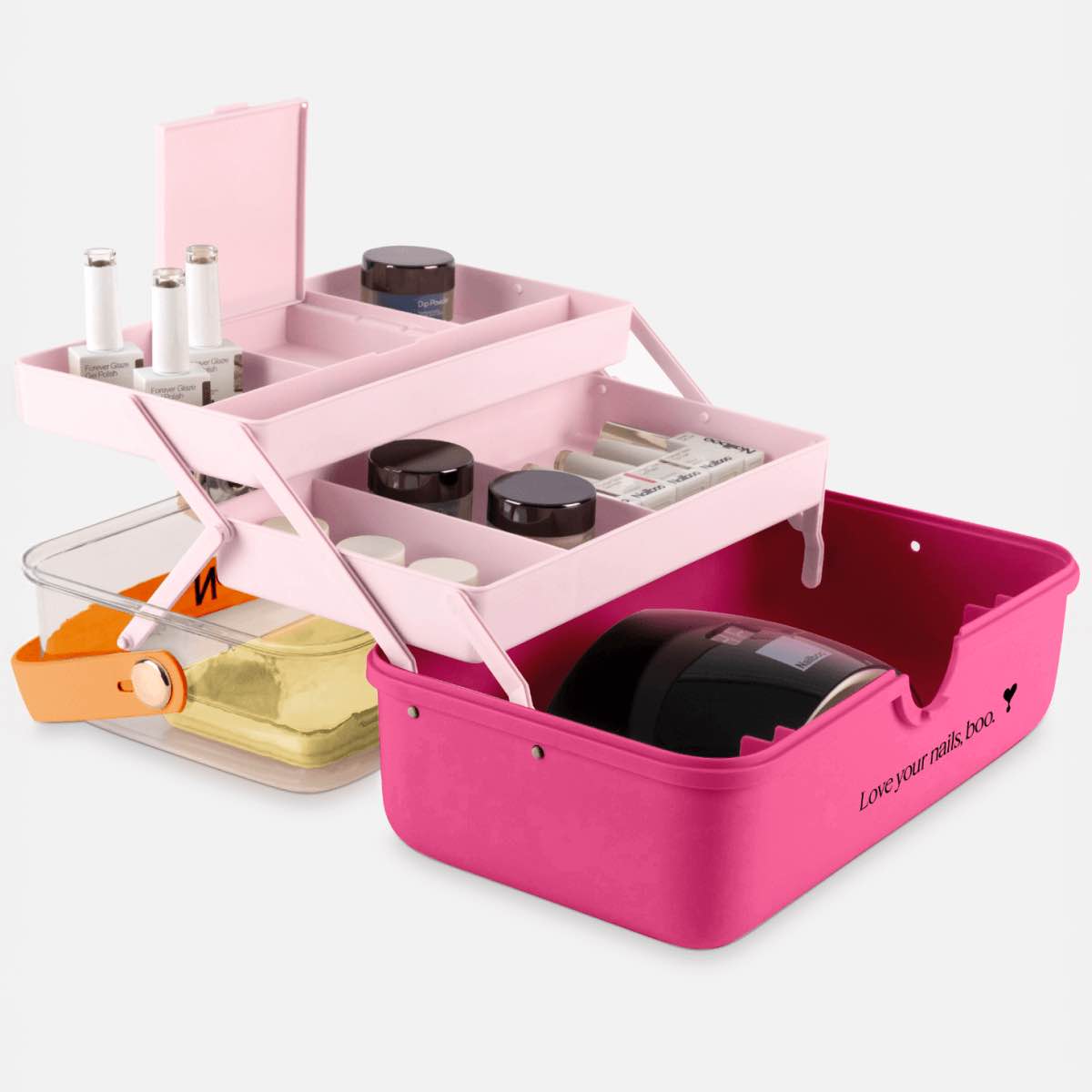 boo for life caboodle case 32 x 18.5 spacious tread storage deep base fits gel bottles and nail camp with two self stocking trays for tool and accessories