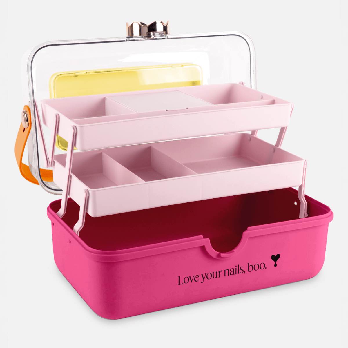 Condition photo showing New/Like New for boo for life caboodle case 32 x 18.5 spacious tread storage deep base fits gel bottles and nail camp with two self stocking trays for tool and accessories