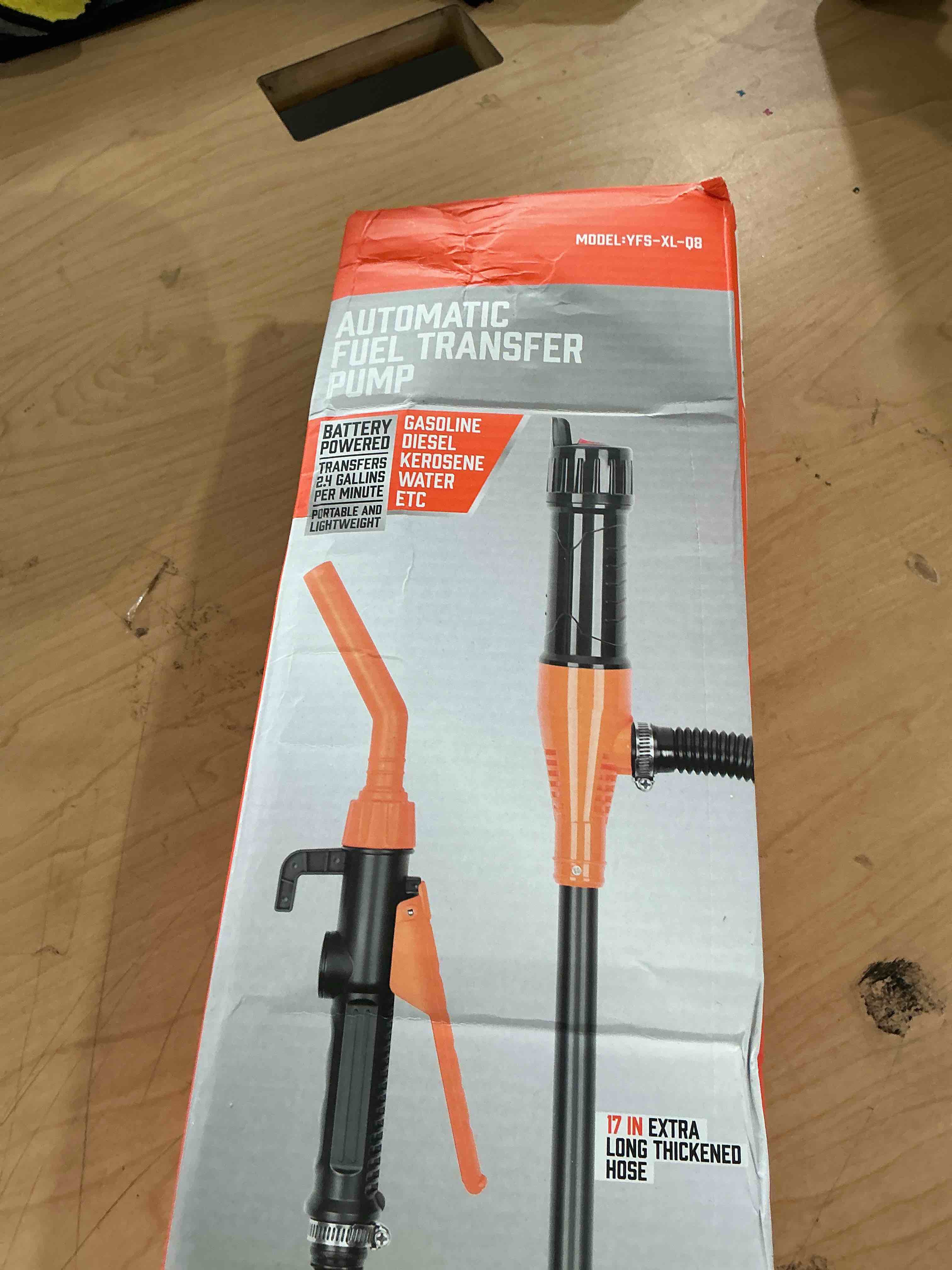 Condition photo showing New/Like New for portable transfer pump battery operated electric siphon pump for gas, fuel, diesel, water transfer 2.4 gpm flow oil extractor, 47" hose-easy to use hand fuel pump, multi-use siphon transfer pump