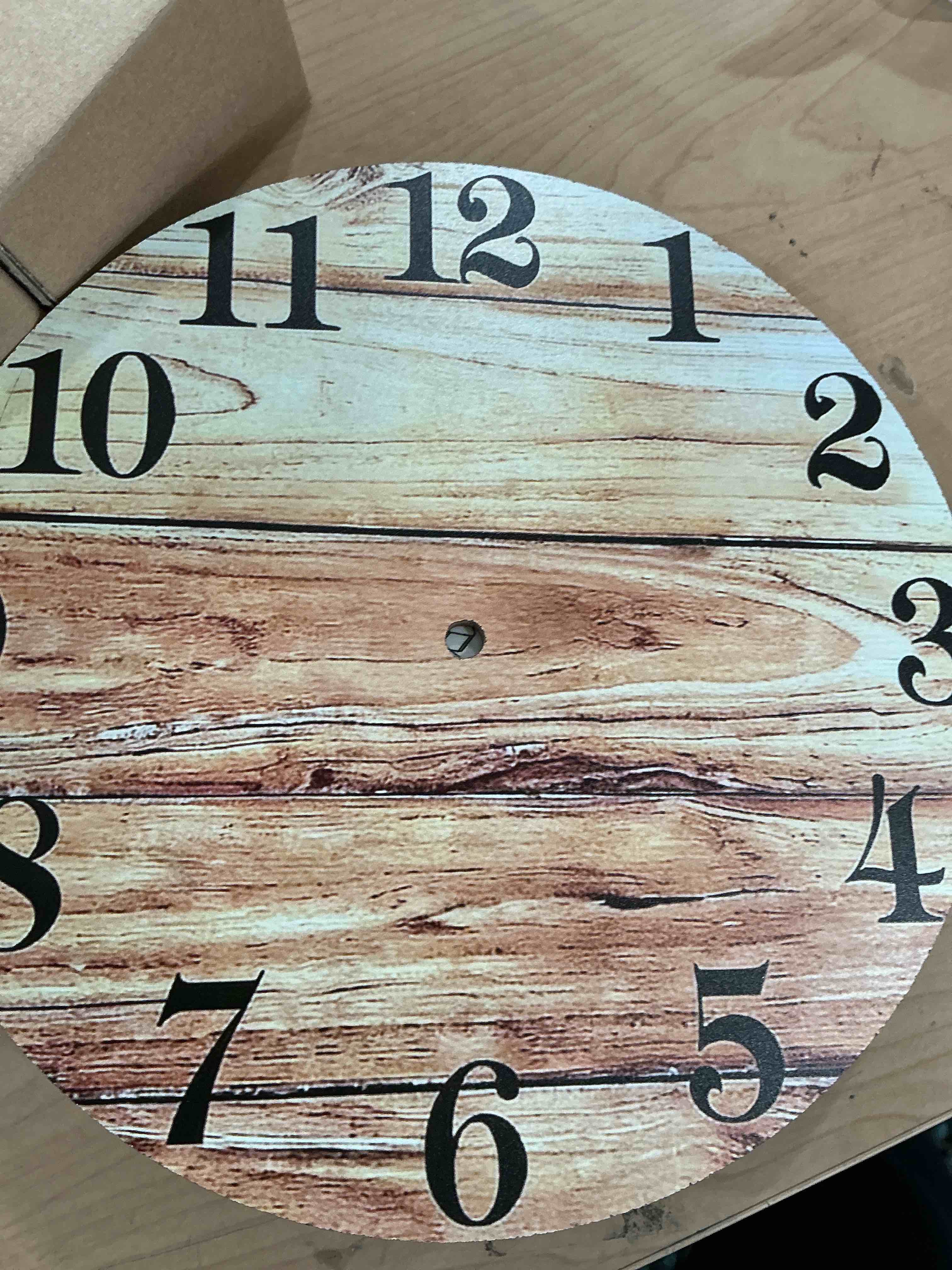 Condition photo showing New/Like New for xnm round wood wall clock for kitchen 12 inch farmhouse small wall clocks battery operated brown wall clock silent (mdf no solid wood)