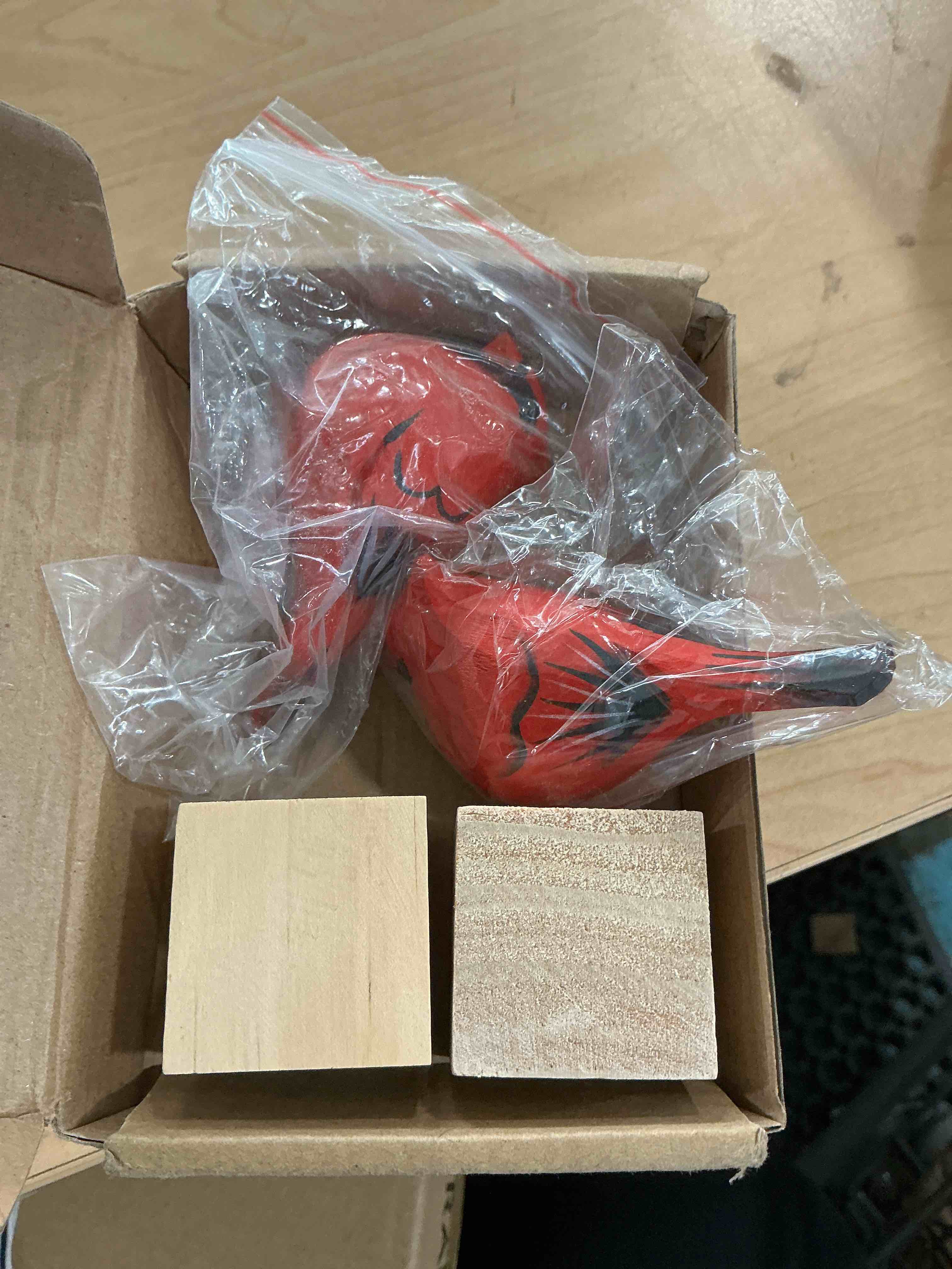 Condition photo showing New/Like New for couple cardinal figurines, 2 pcs small cardinal figurines, loving cardinals present for couple, carved bird figurine decor for home and outdoor display