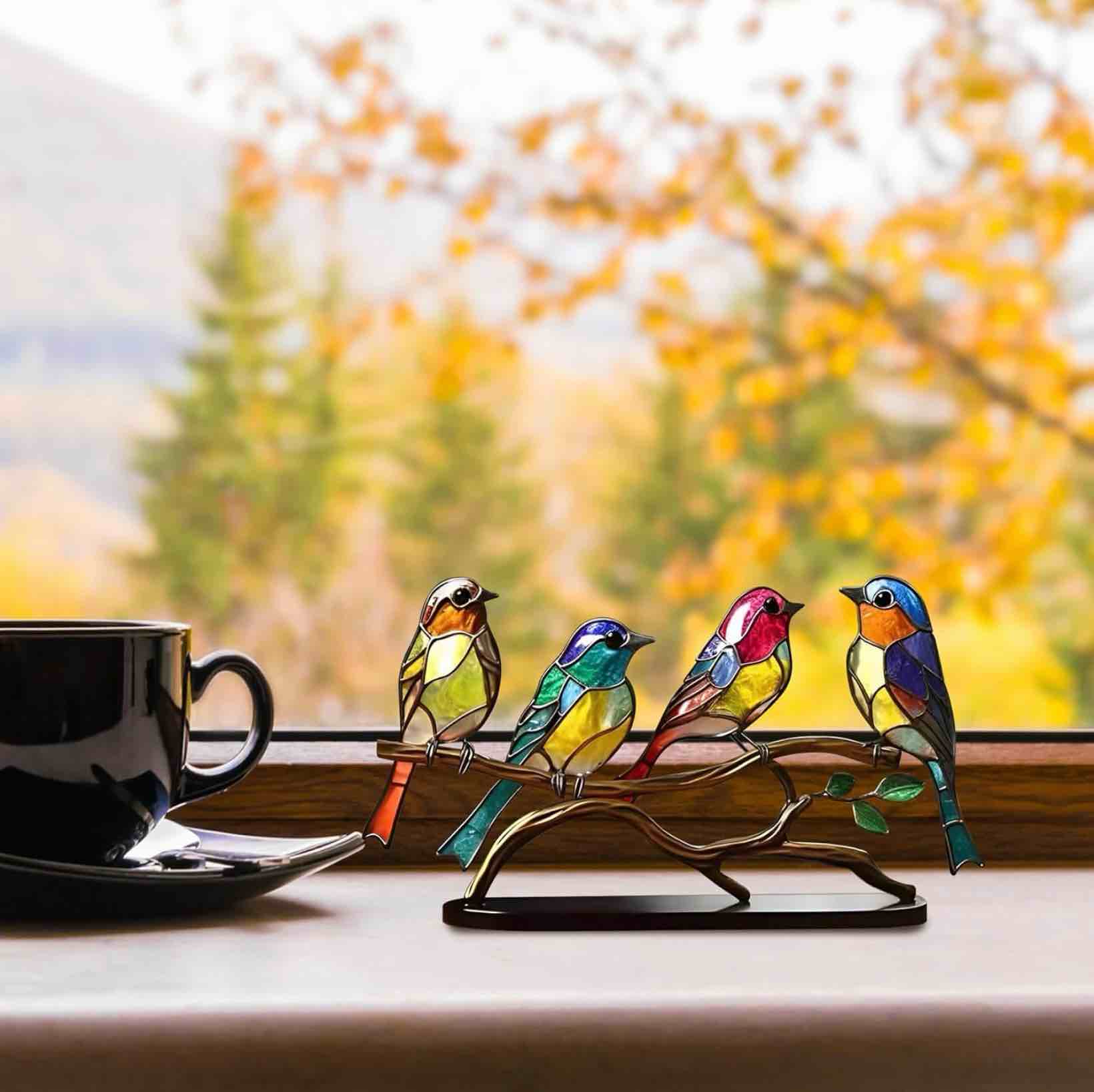 Condition photo showing New/Like New for stained glass birds on branch desk ornaments acrylic colorful birds ornament vivid tabletop bird decoration bird figurines for home