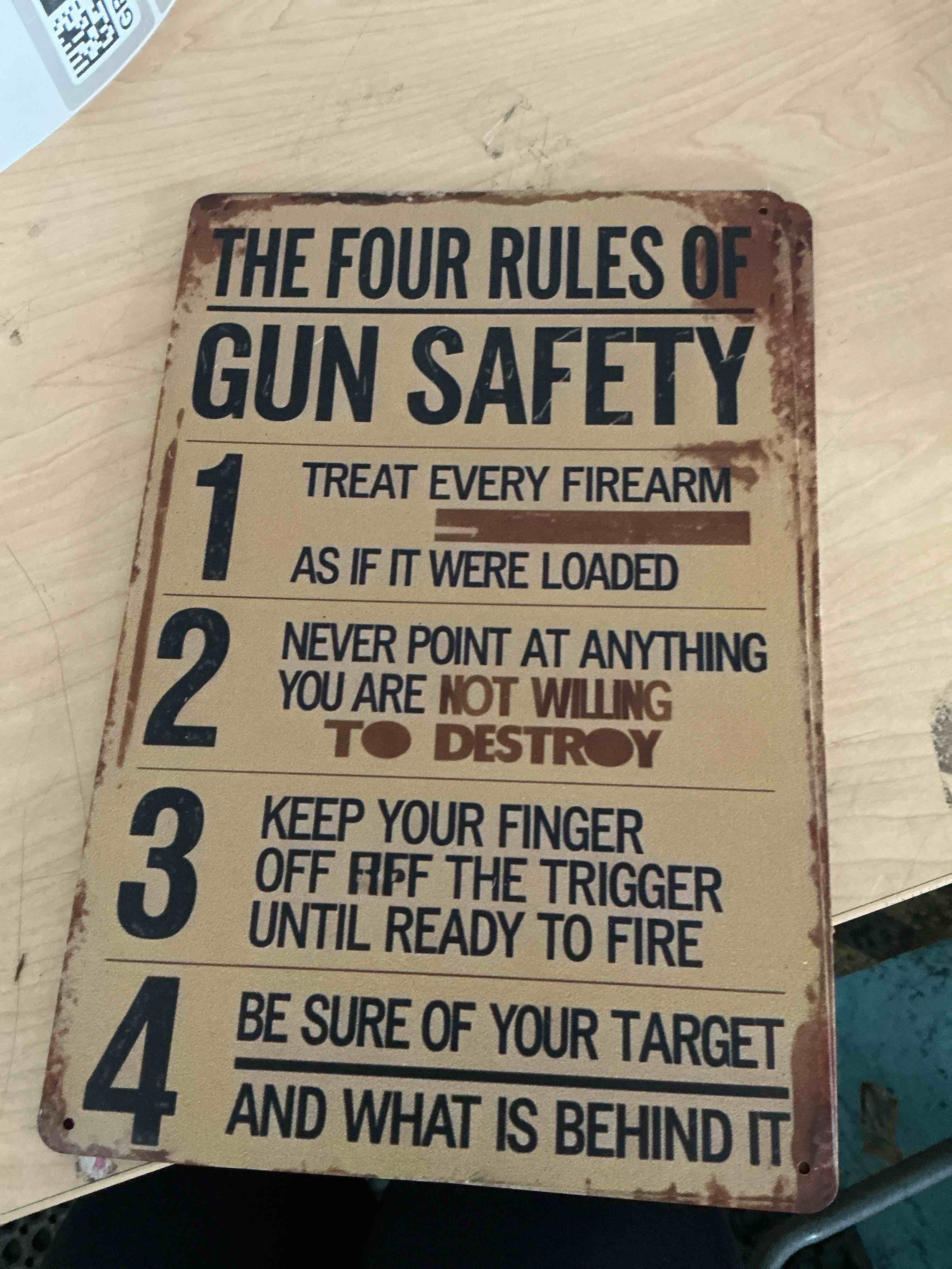 Condition photo showing New/Like New for emohat the four rules of gun safety metal tin sign 8x12 inch - vintage firearm wall decor for shooting range, cabin & man cave - rustic gun club sign with safety guidelines