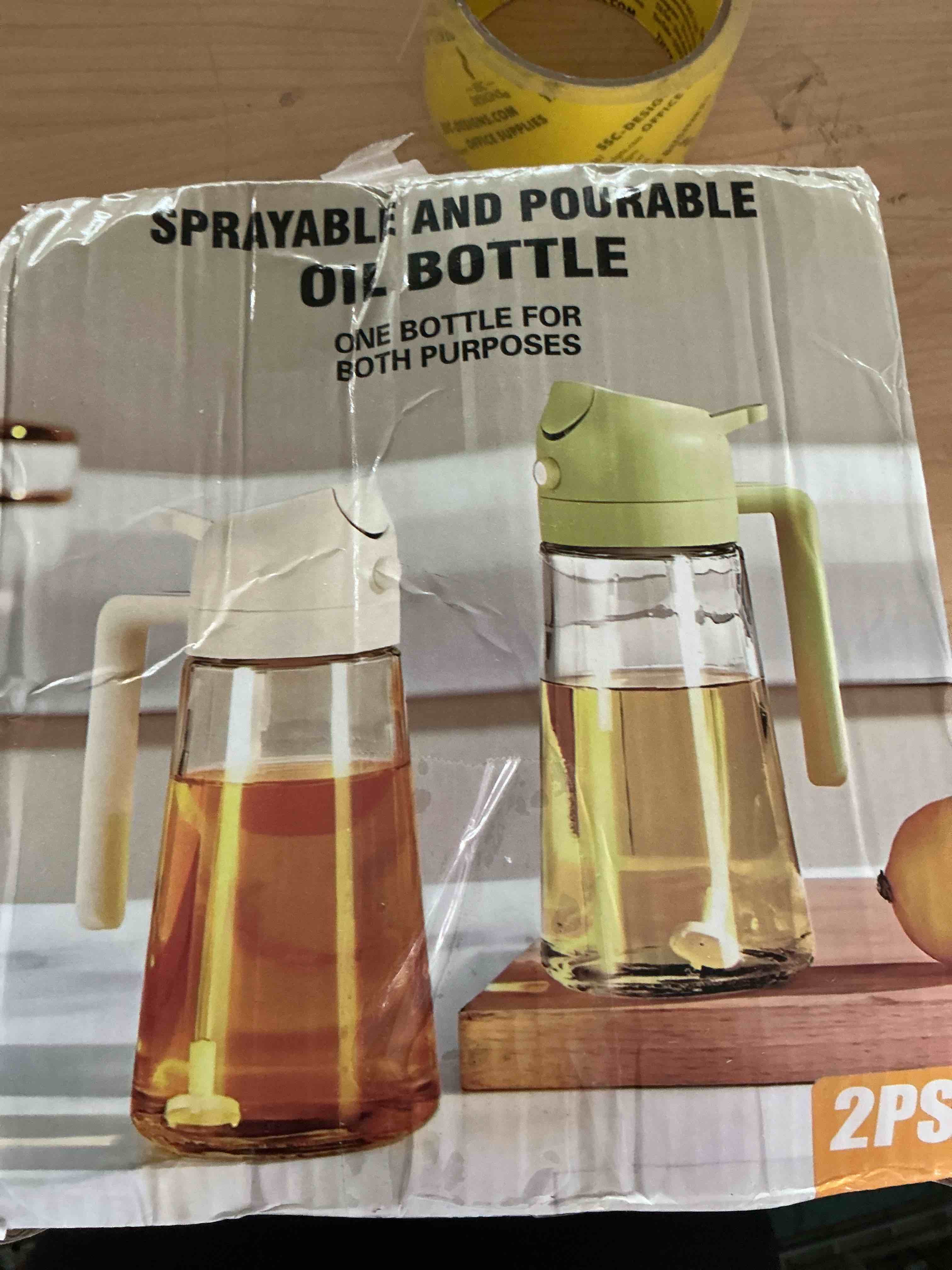 Condition photo showing New/Like New for yarramate 2pcs 16oz/470ml oil sprayer for cooking with stickers, food-grade 2 in 1 olive oil dispenser bottle for kitchen, premium dark green glass oil bottle for air fryer, bbq (white & green)