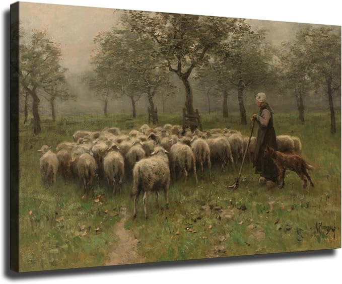 Condition photo showing New/Like New for shepherdess with a flock of sheep poster wall art for living room bedroom wall art printins wall decor gift (8x12inch-no framed)