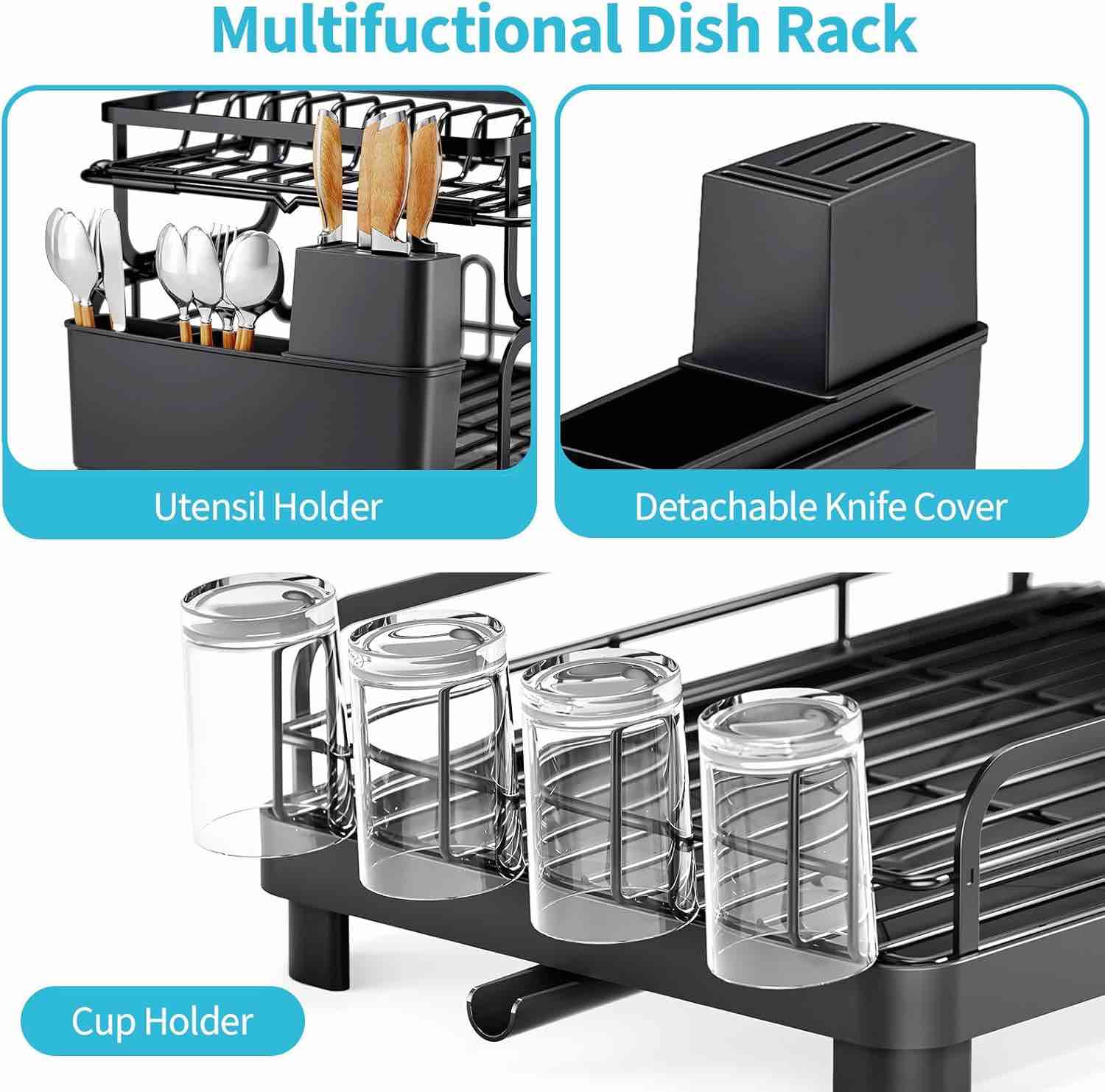 Condition photo showing New/Like New for amazon.com - toolf dish drying rack,2 tier dish drying rack with large drainboard,dish racks for kitchen counter and sink,stainless steel dish drainers with cup ? utensil holders,black