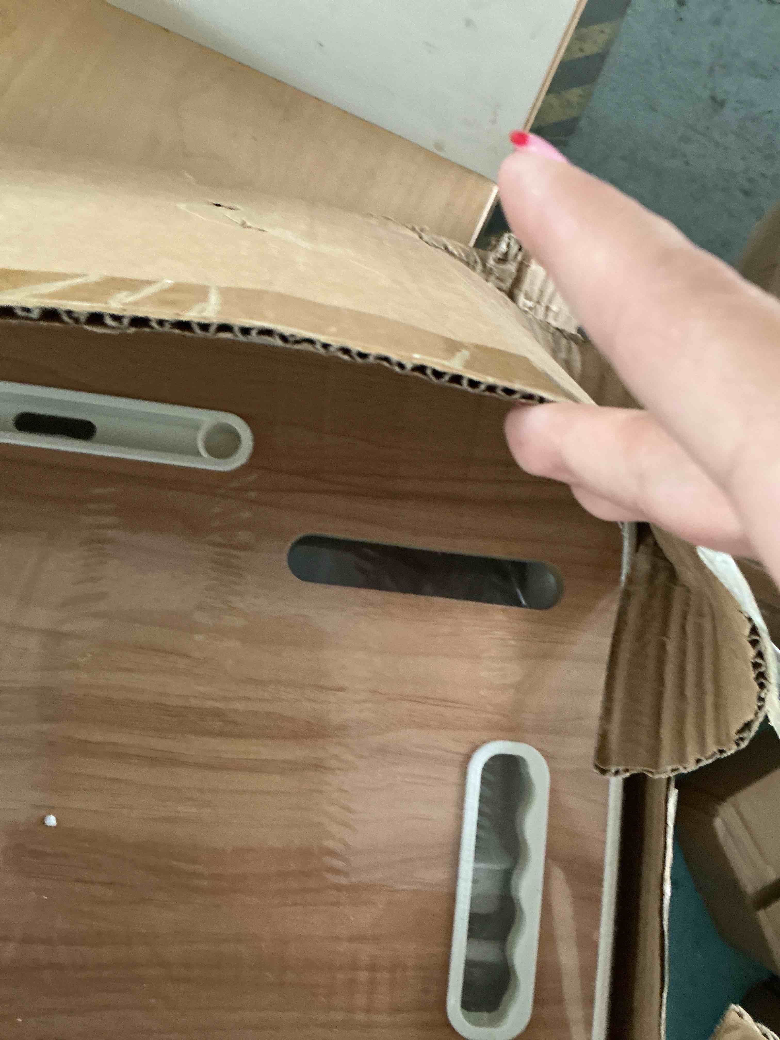 Condition photo showing New/Like New for wgctek portable bed desk, foldable laptop desk with 4 usb charge port/cup holder/tablet slot/storage drawer, folding lap table for working, writing, drawing and eating (log color)
