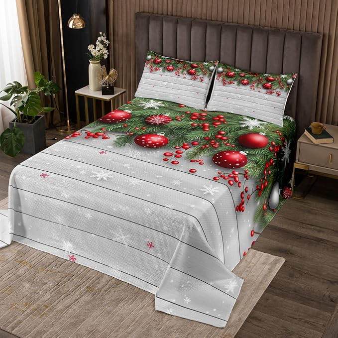 Condition photo showing New/Like New for erosebridal christmas quilt set grey xmas decor bedspread set full,red berry green leaves quilted for kids boys girls adults happy new year holiday bedspread