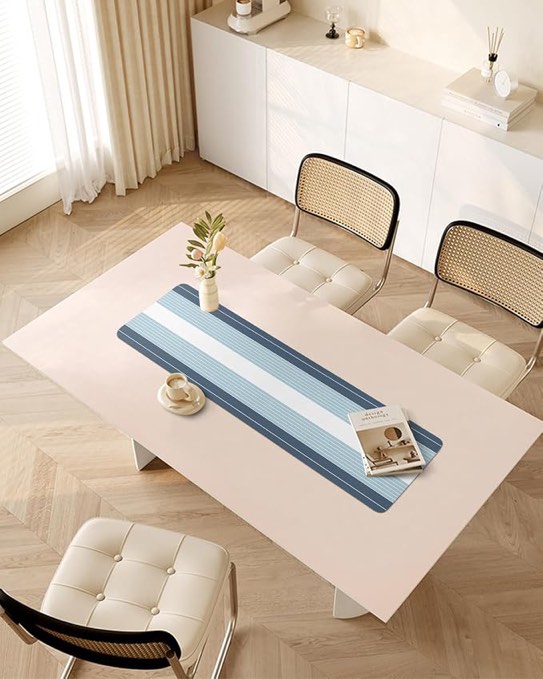 Condition photo showing New/Like New for haze blue grey stripe trivet table runner for hot dishes, non slip pot holders long stone mat, modern art horizontal striped heat proof table protector kitchen counter trivets placemats 40"x12"
