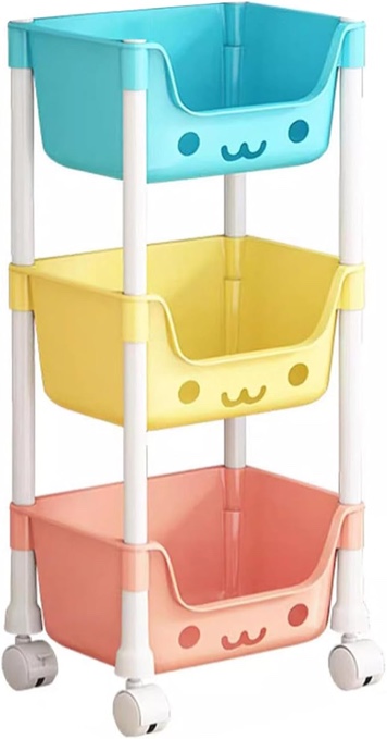 Condition photo showing New/Like New for meideli 3/4-tier rolling cart, cute plastic multifunctional storage organizer with 360-degree wheels, sturdy movable kids toy storage trolley for kitchen, living room, office, bedroom (3-tier)