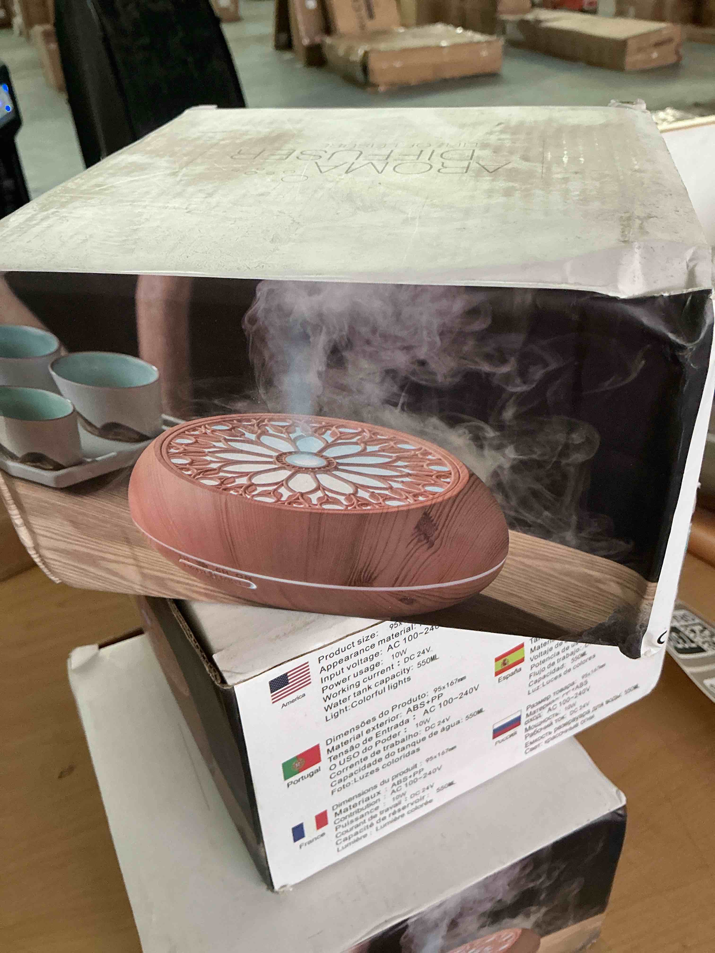 Condition photo showing New/Like New for essential oil diffuser for home,large capacity 550ml diffuser with remote for large room,mini humidifier with led night lights for office room decor gift for women men(dark wood grain)
