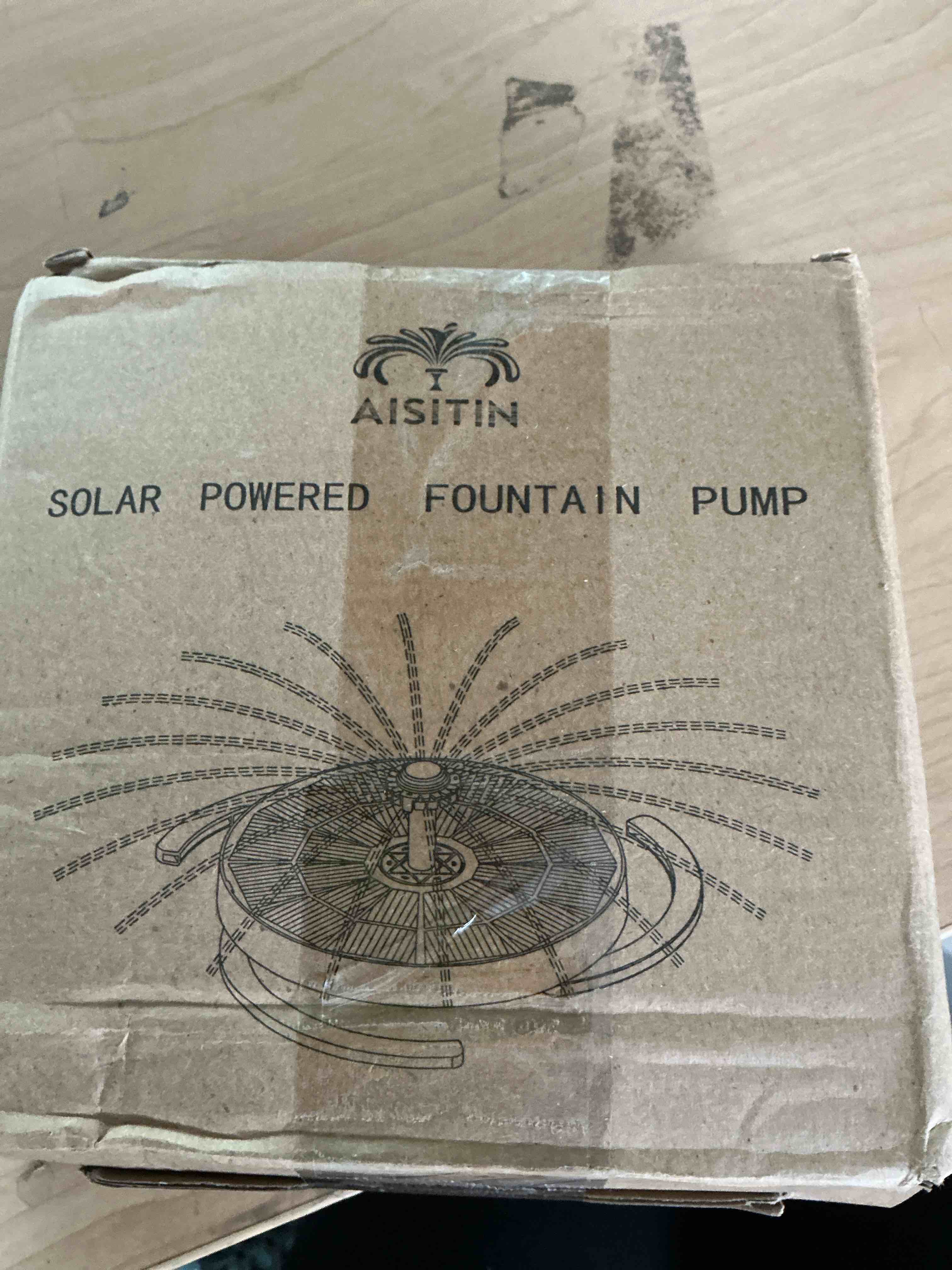 Condition photo showing New/Like New for aisitin solar fountain pump with windmill & 6 nozzles & 3 fixed bracket, diy solar bird bath fountain built-in 1000mah battery for outdoor, garden, pond, pool, backyard and bird bath
