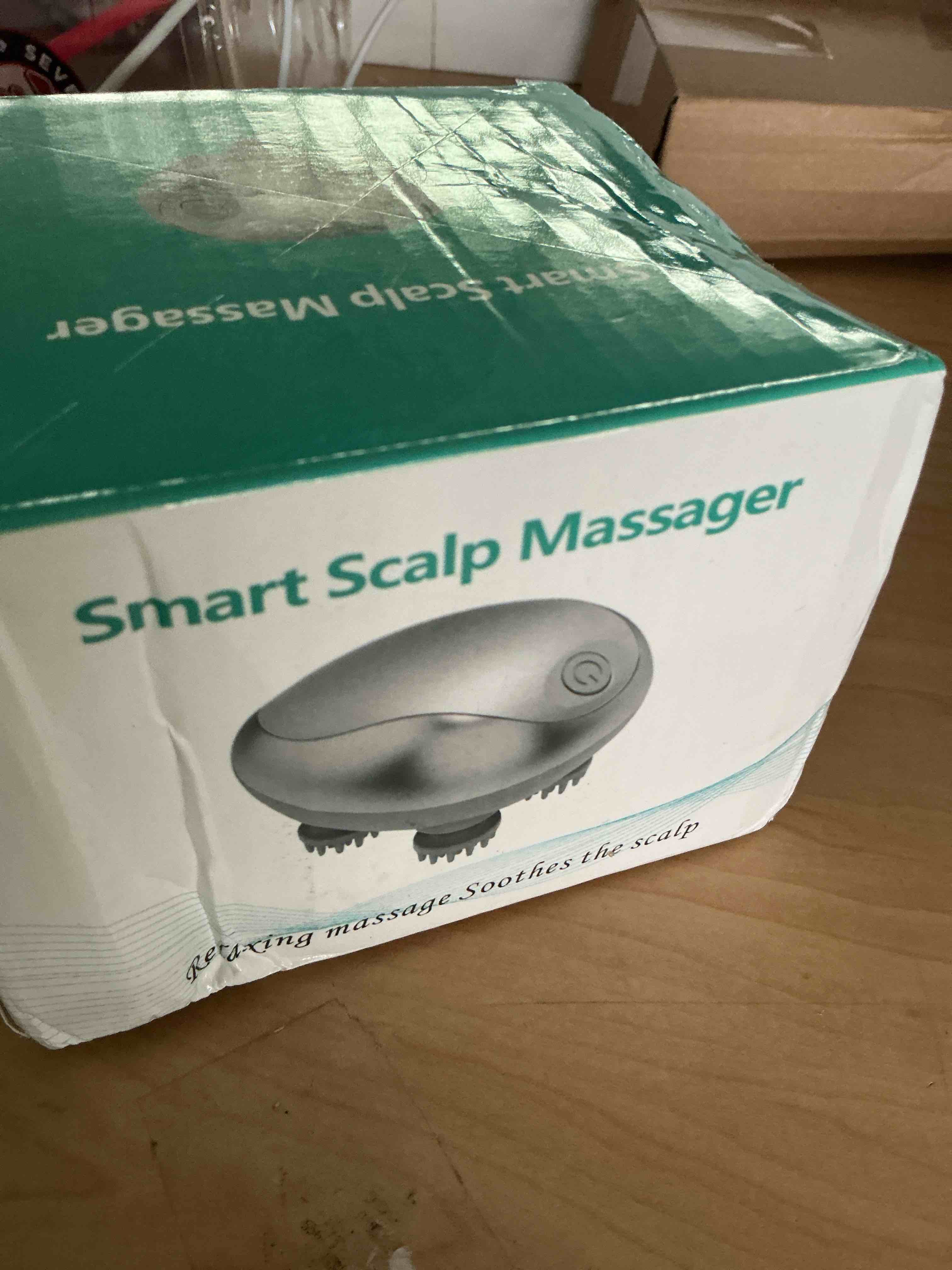 Condition photo showing New/Like New for upgraded electric scalp massager for men women, handheld cat dog pet head massager with 4 massage heads, 3 speeds, waterproof massager for soothing muscles joints, hair growth, stress relax