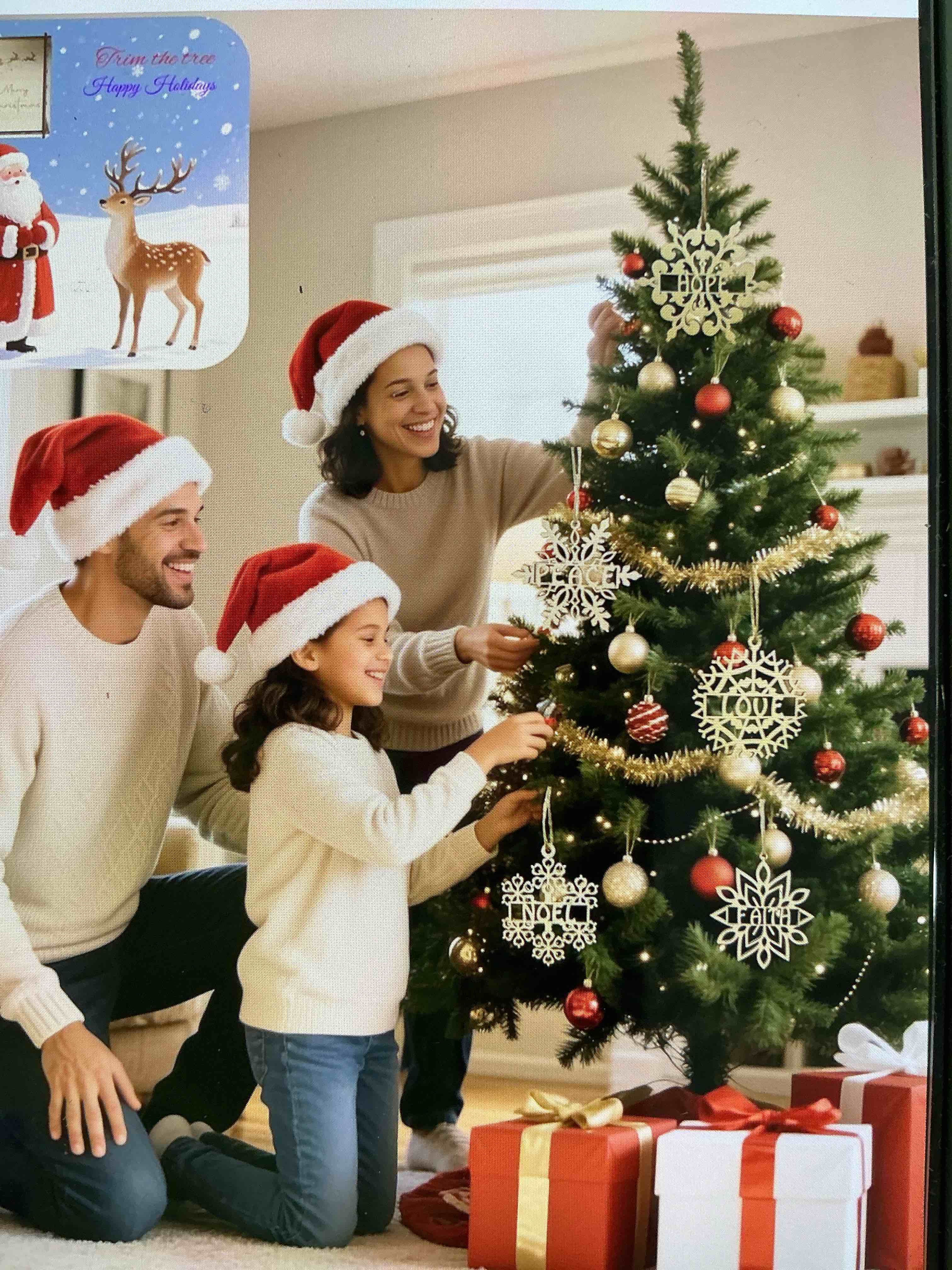 Condition photo showing New/Like New for five piece diy wooden snowflake vintage christmas ornaments with case unfinished wood christmas ornaments christmas tree hanging in embellishments and craft diy with string christmas wood snowflake