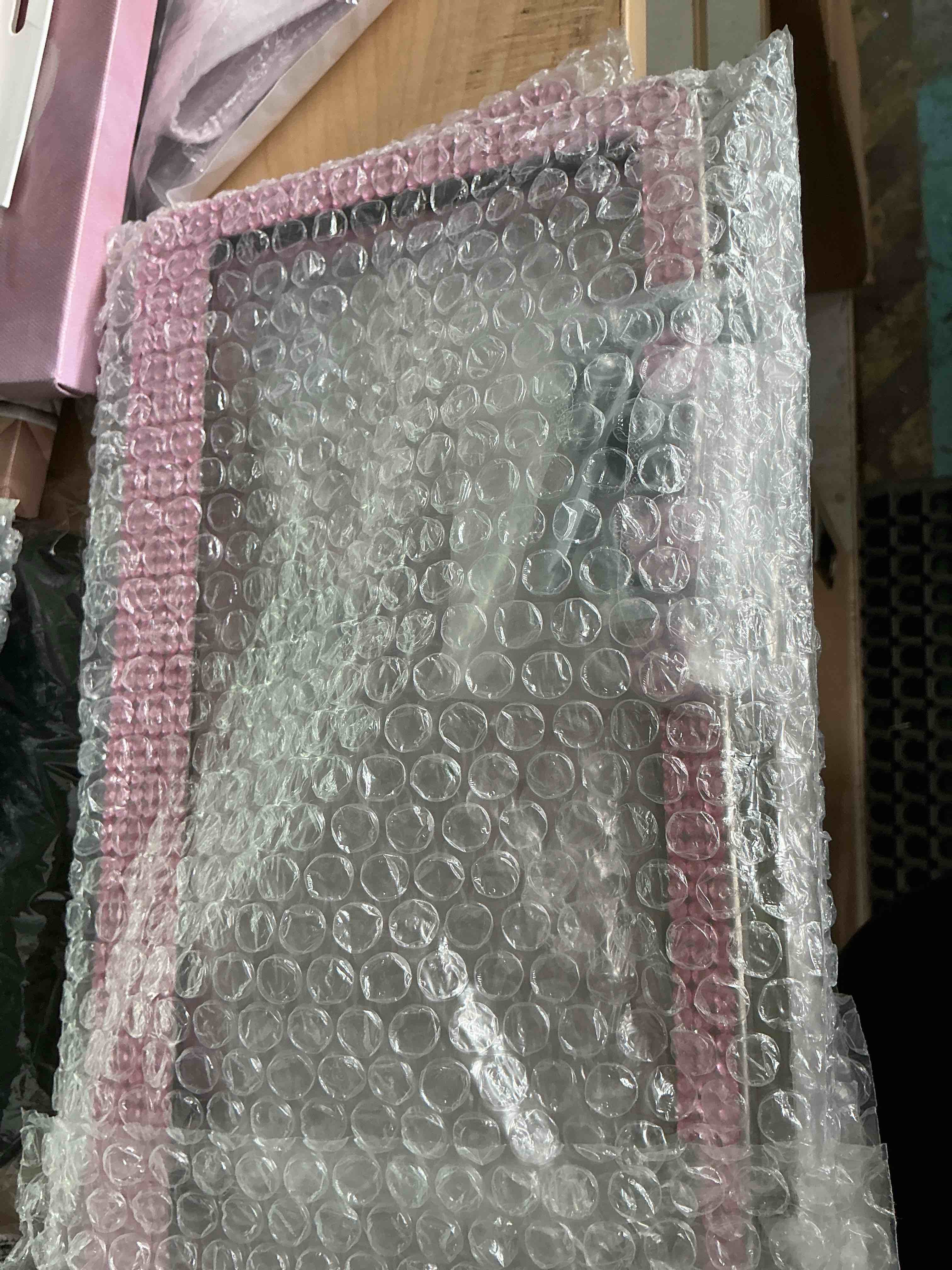 Condition photo showing New/Like New for 2 pack license plate frames for women, sparkly rhinestone diamond car accessories with glitter crystal caps (pink (2pcs))