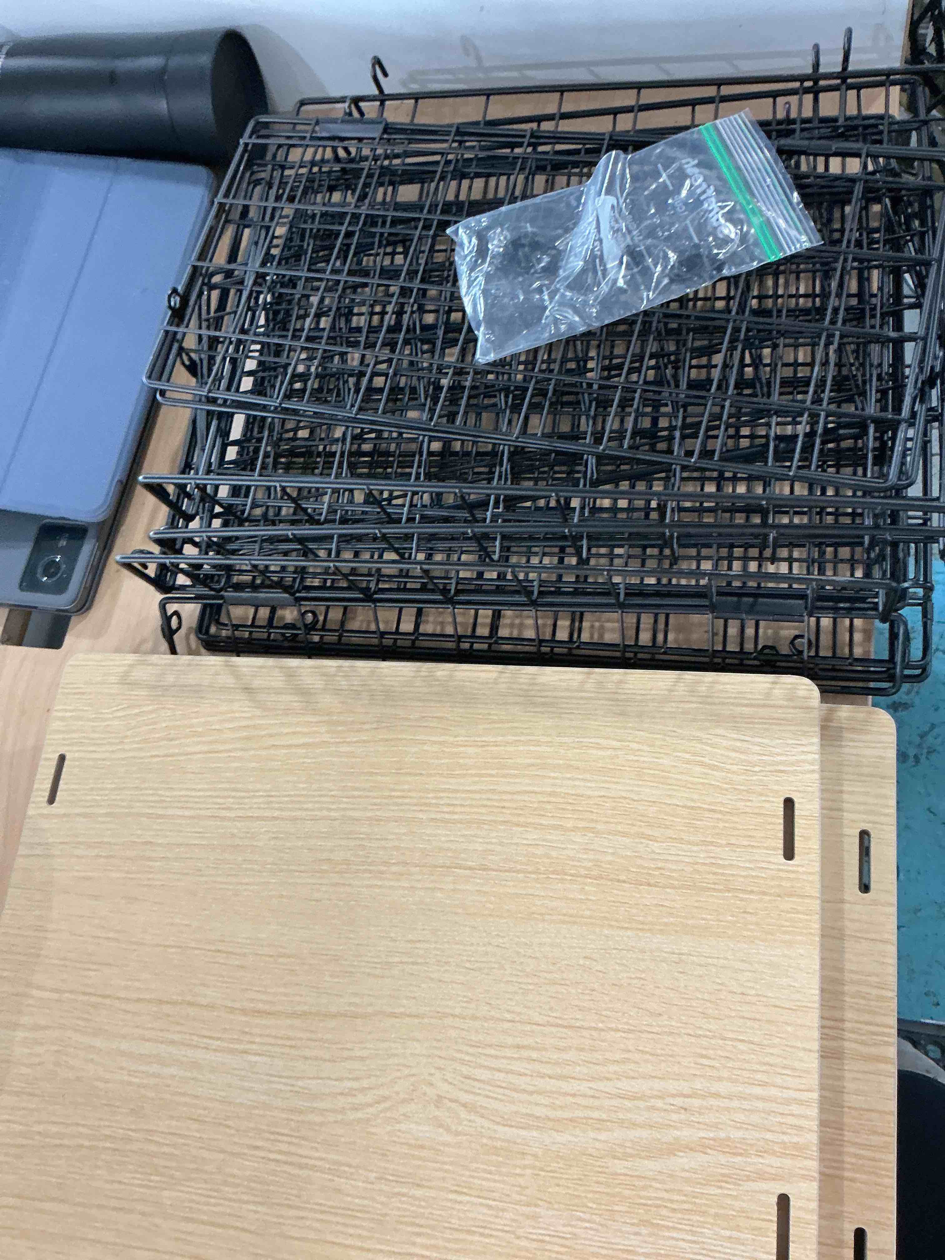 Condition photo showing New/Like New for 2 set stackable wire basket with openable top, kitchen counter, pantry organizer and storage produce onion potato fruits vegs bread food snack spice organizing bin for cabinet shelf countertop floor