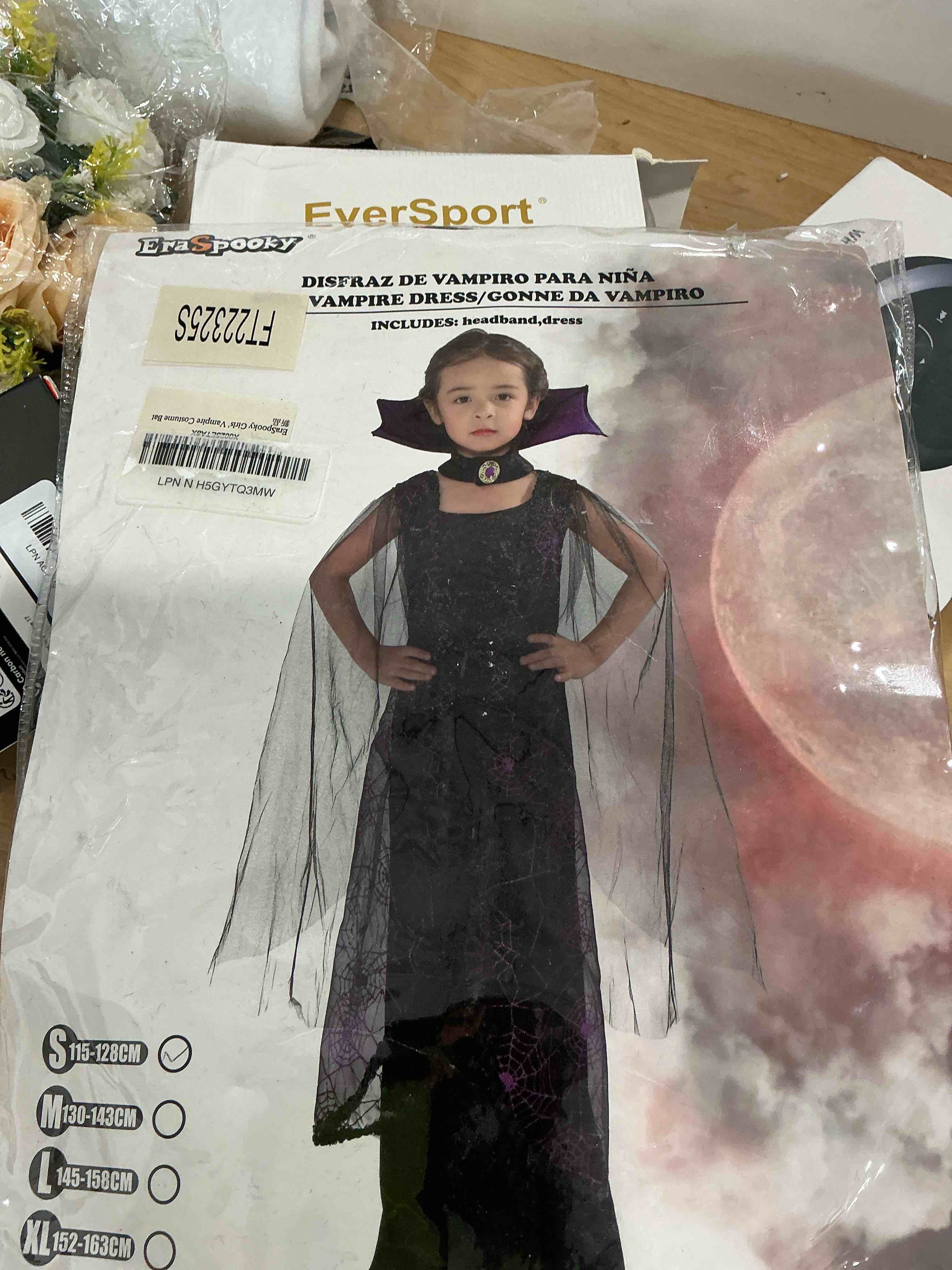 Condition photo showing New/Like New for eraspooky vampire costume for girls halloween kids gothic bat dress (s)