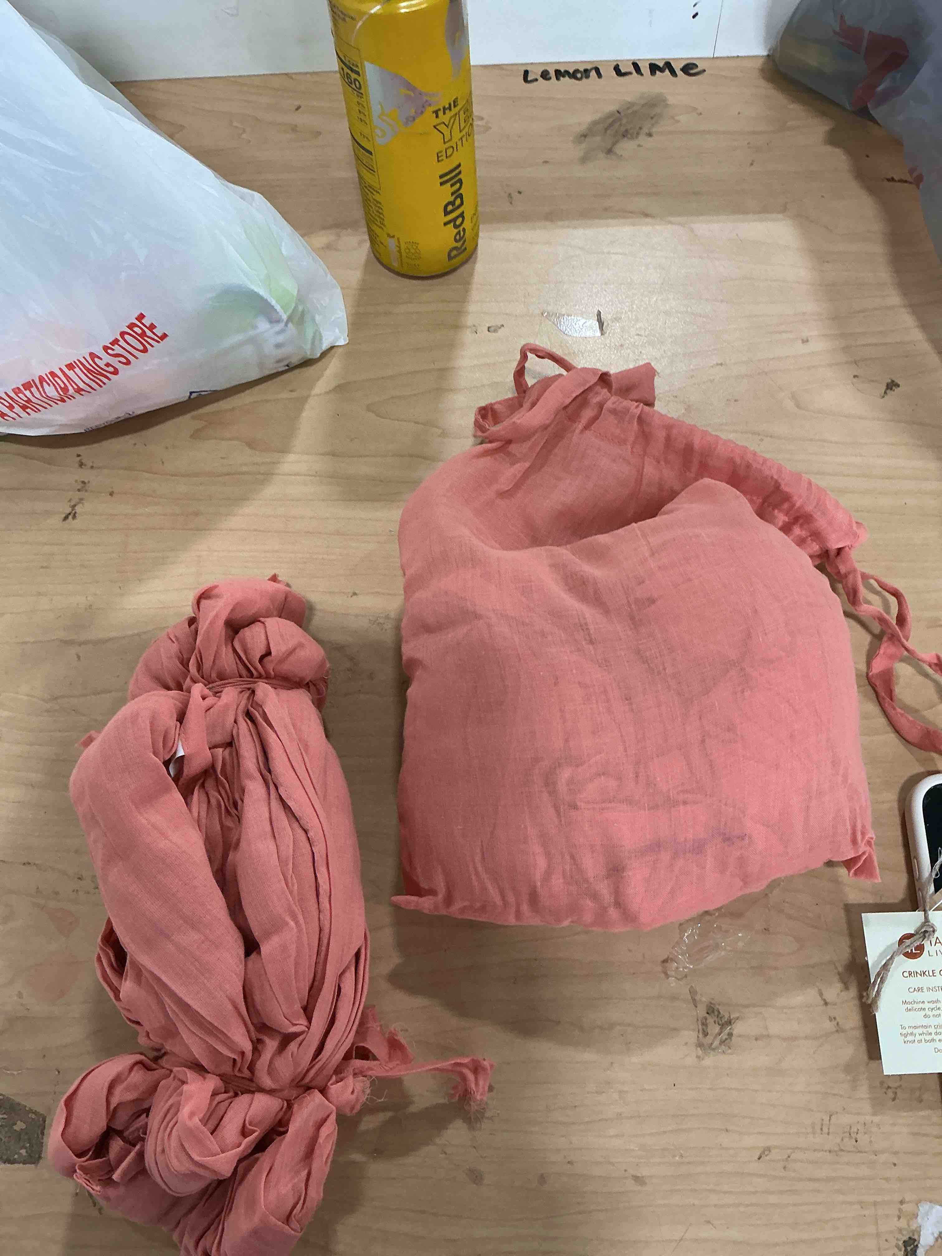 Condition photo showing Good Condition for sheer crinkle curtain panel set of 2, 100% natural washable cotton window treatment rod pocket curtain panels for kitchen, bedroom and living room - salmon pink, window 40"x63"