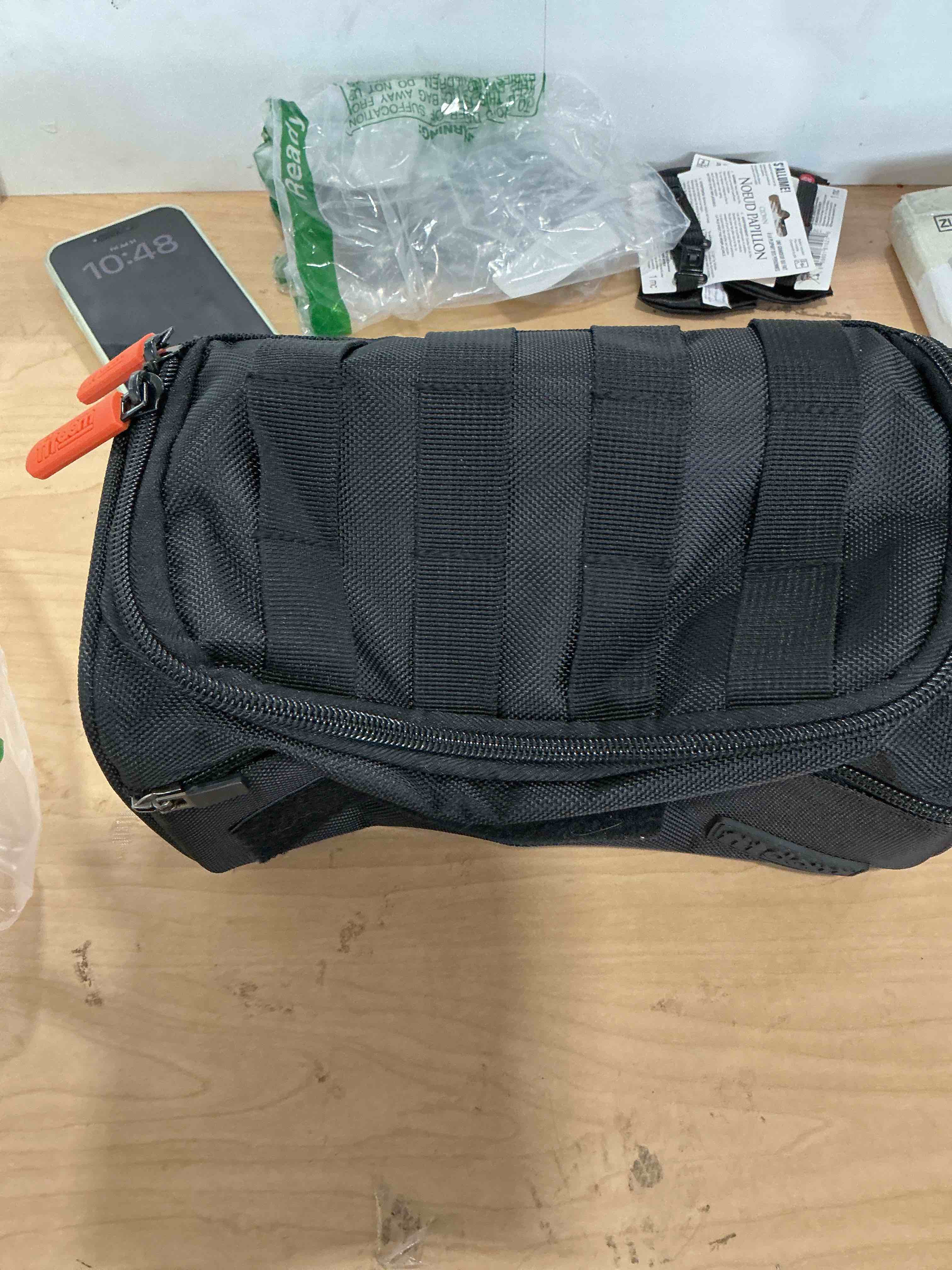 Condition photo showing New/Like New for tactical hanging toiletry bag for men, travel dopp kit organizer | water resistant 1680d fabric with molle webbing, hanging hook & 4 compartments for shaving, grooming, gym & camping gear